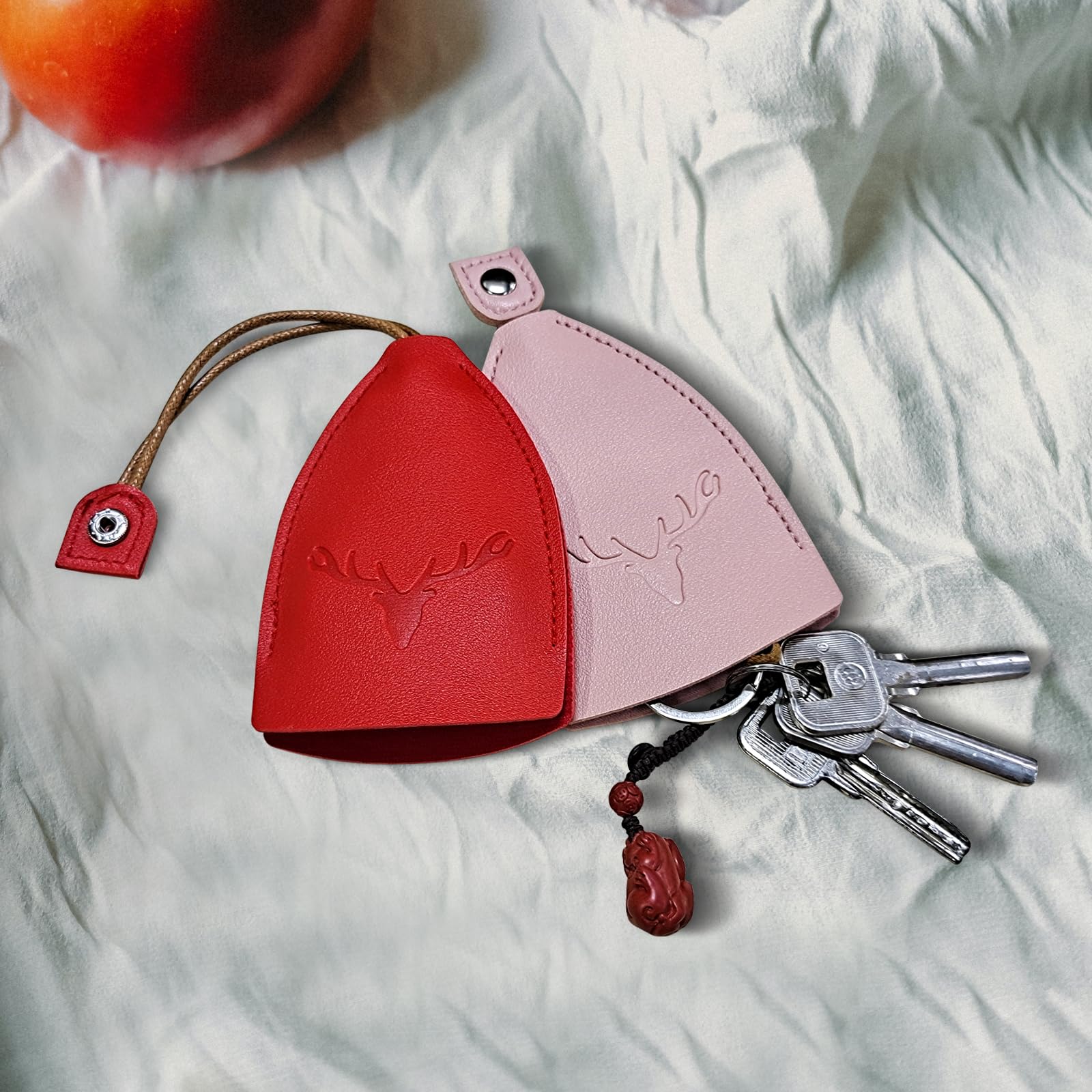 WisePoint Cute Key Fob Case 4PCS, PU Leather Car Key Case Portable Key Pouch for Car Keys, Personalized Pull Out Key Bag (deer)