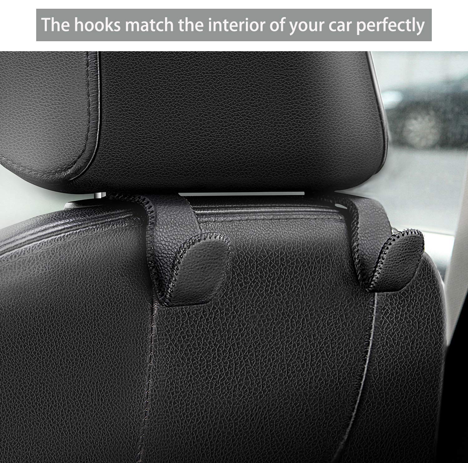 Headrest Hooks For Purses And Bags, Car Back Seat Headrest Hanger Vehicle Beige Leather Storage Hook, Pack Of 2