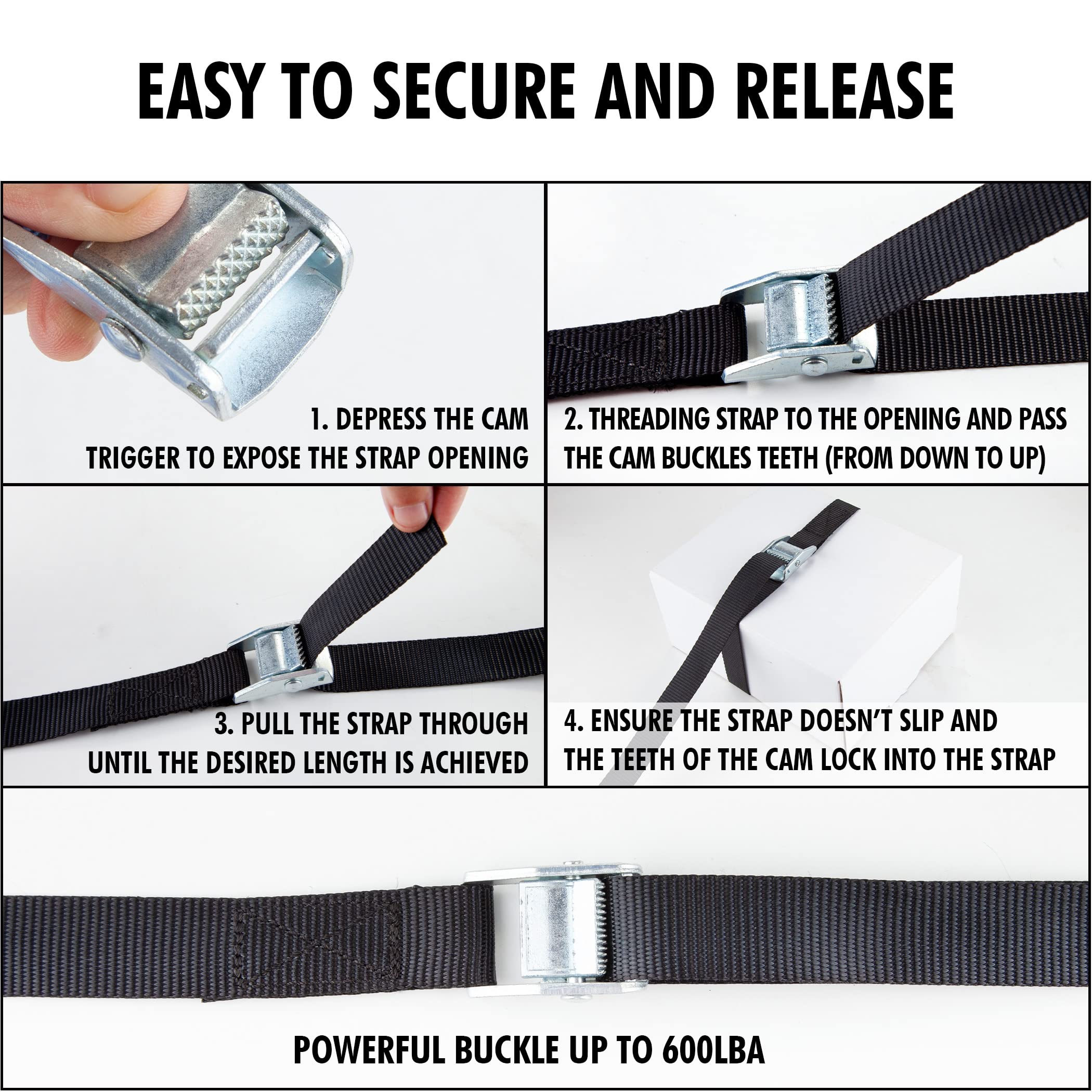 Cartman 1'' X 12' Lashing Straps Cargo Tie-Down Strap Up To 600Lbs, 12Pk In Carry Bag, Black