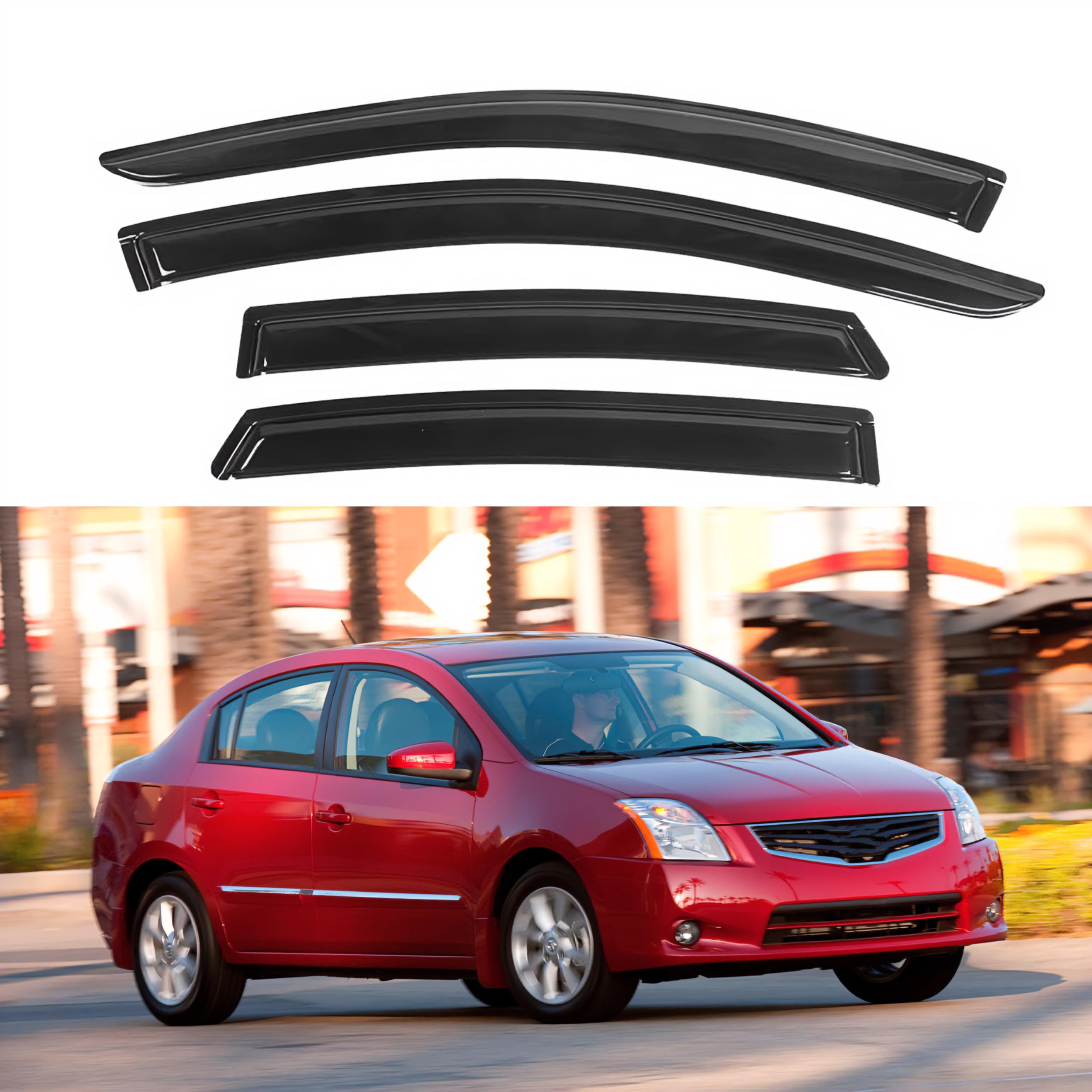 Kpy Window Visor Compatible With Nissan Sentra 2007-2012, 4Pc Rain Guard Side Window Vent Deflectors Tape-On Style, 2007 2008 20