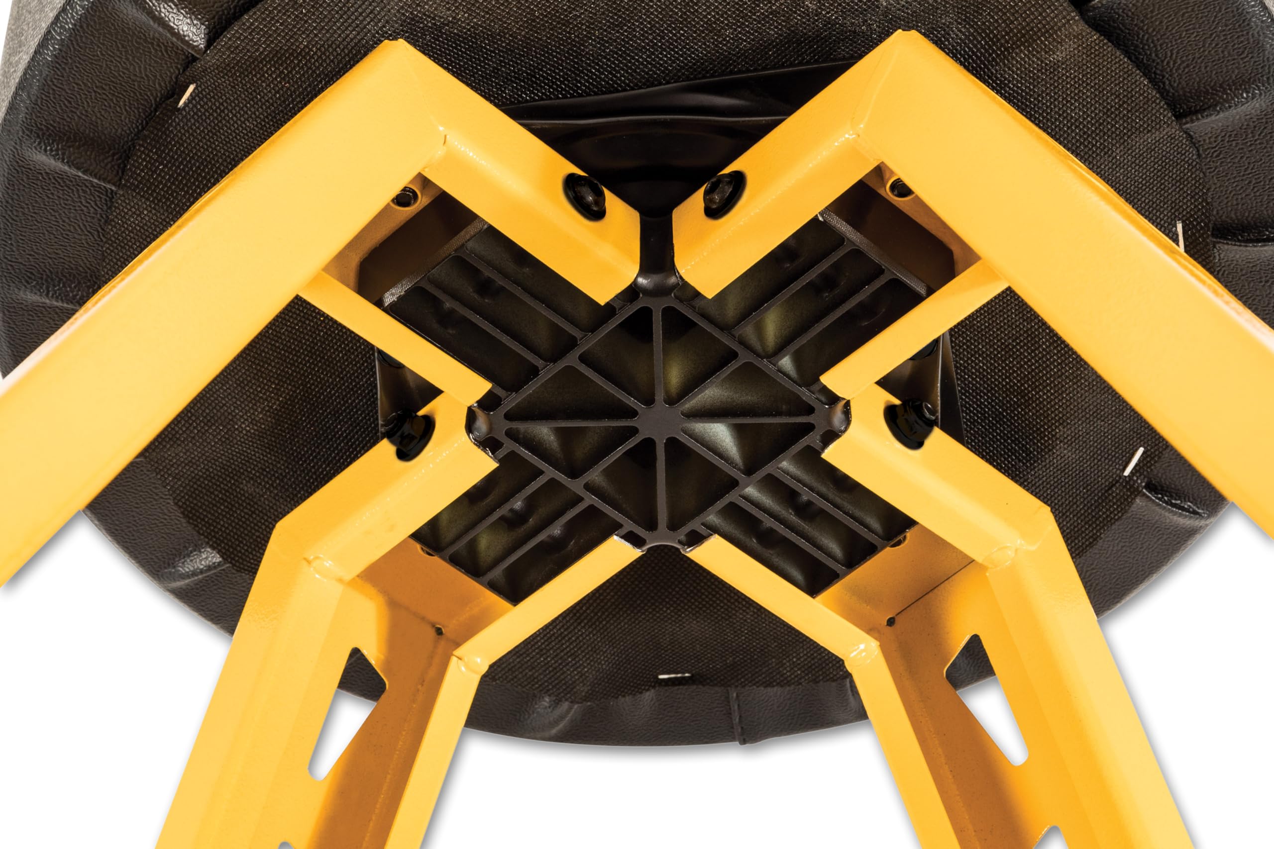 DEWALT Heavy-Duty Metal Stool, 360 Swivel Seat, Steel Frame, 17.13"x17.13"x3", Black/Yellow, Model DXSTFH030KD