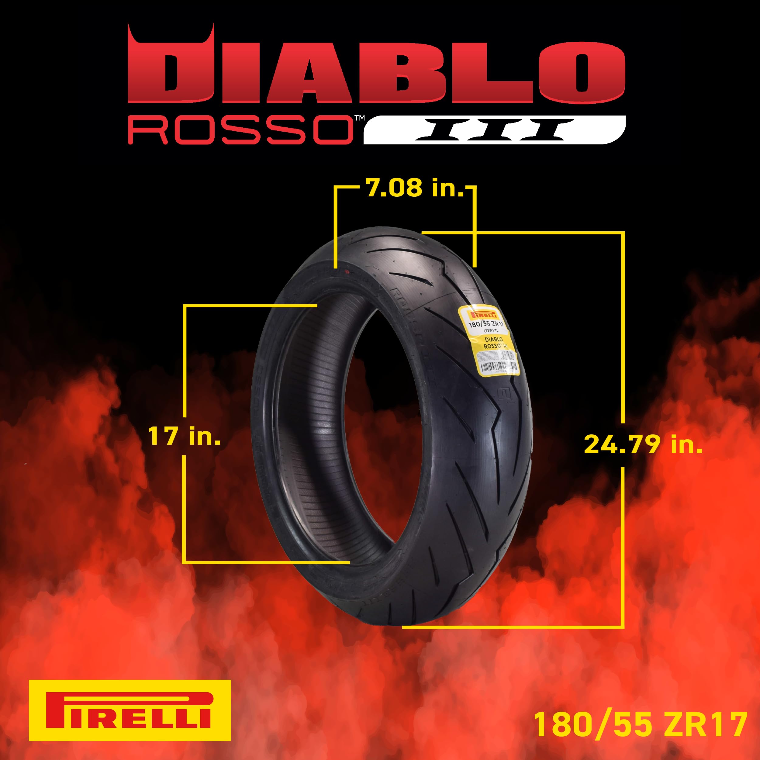 Pirelli Diablo Rosso Iii 120/70 Zr17 Front & 180/55 Zr17 Rear Motorcycle Tires With Keychain 120/70-17 180/55-17 (2 Pack)