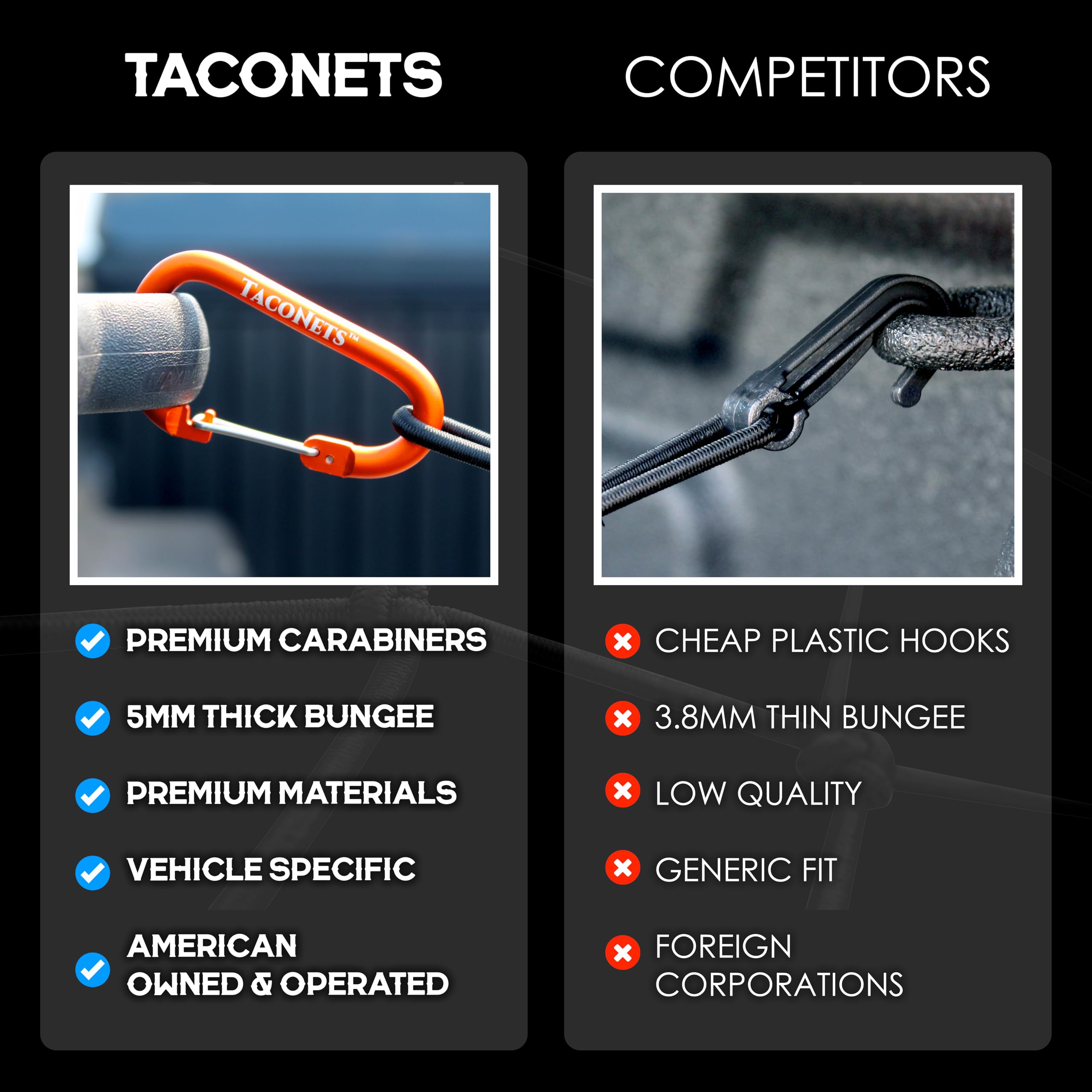 TacoNets Truck Bed Cargo Net for GMC Sierra & Chevy Silverado - 5mm Bungee, Heavy Duty Carabiners, 18" x 50", 2013-2025