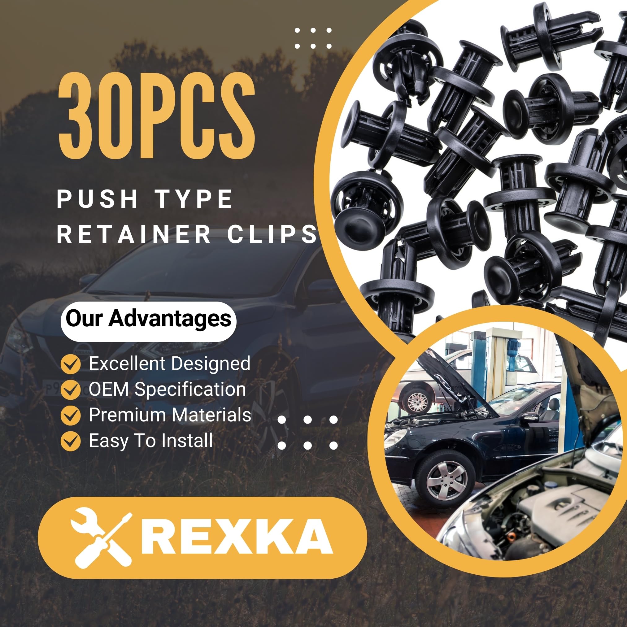 Rexka 30Pcs Rear Front Bumper Cover Fender Grille Under Cover Push-Type Retainer Clip Fastener Rivet 91505-Tm8-003 For Honda Acu
