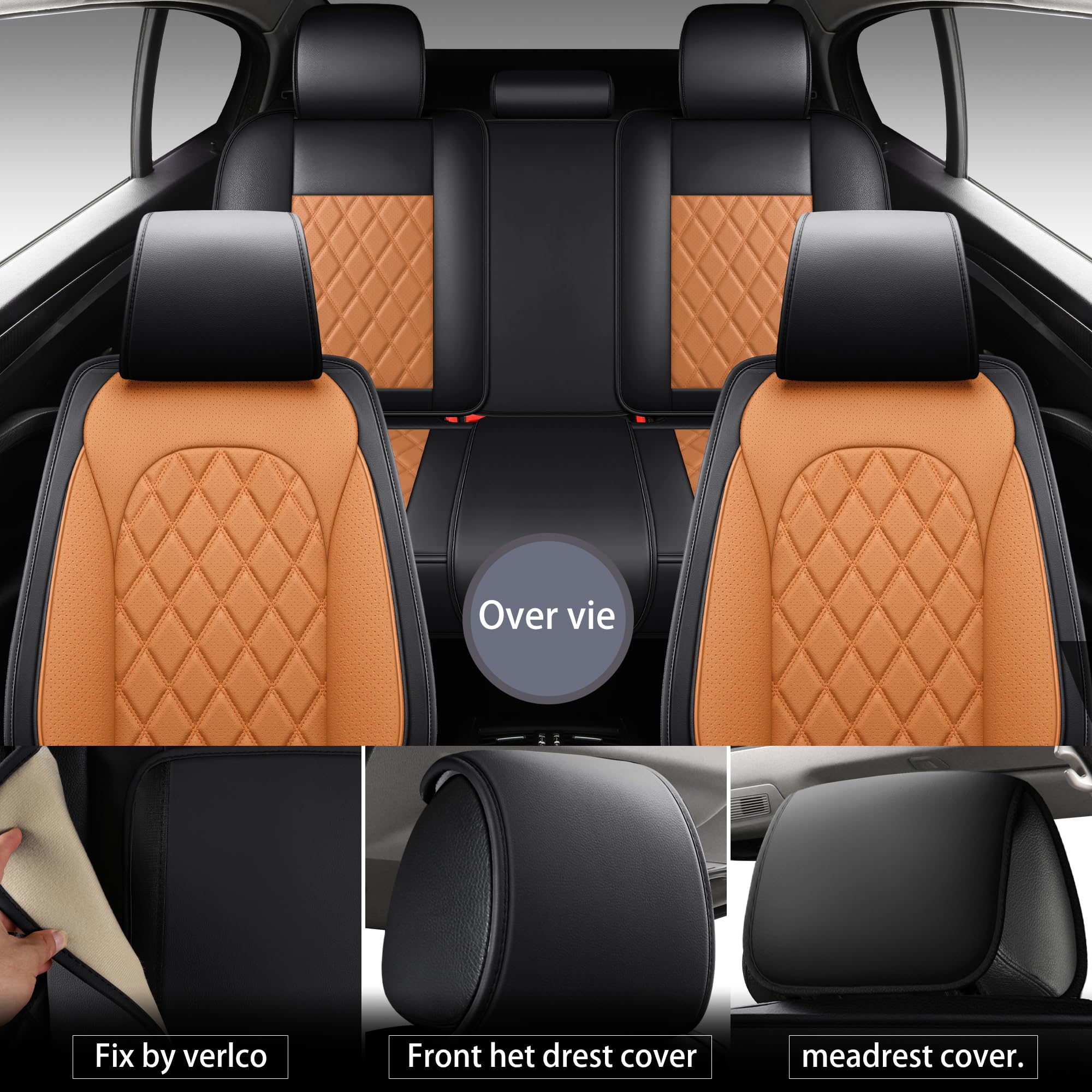 LINGVIDO Car Seat Covers Set - Premium Nappa Leather, Front Seats Only (2 Seats), Black & Brown, Durable & Comfortable