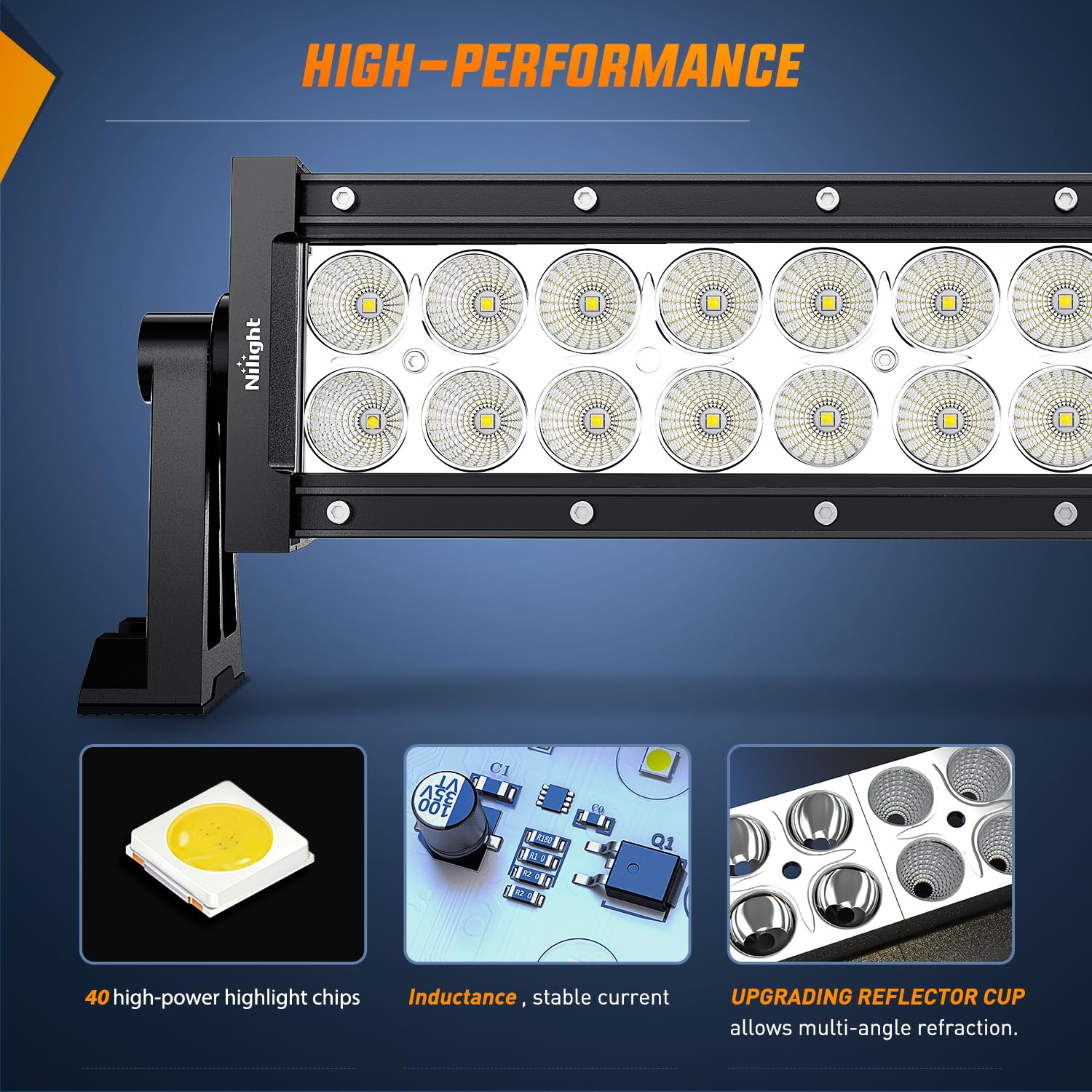 Nilight 50Inch 288W Curved Spot Flood Combo Led Light Bar Off Road Driving Lights Boat Lights Fog Light 12V On/Off 5 Pin Rocker