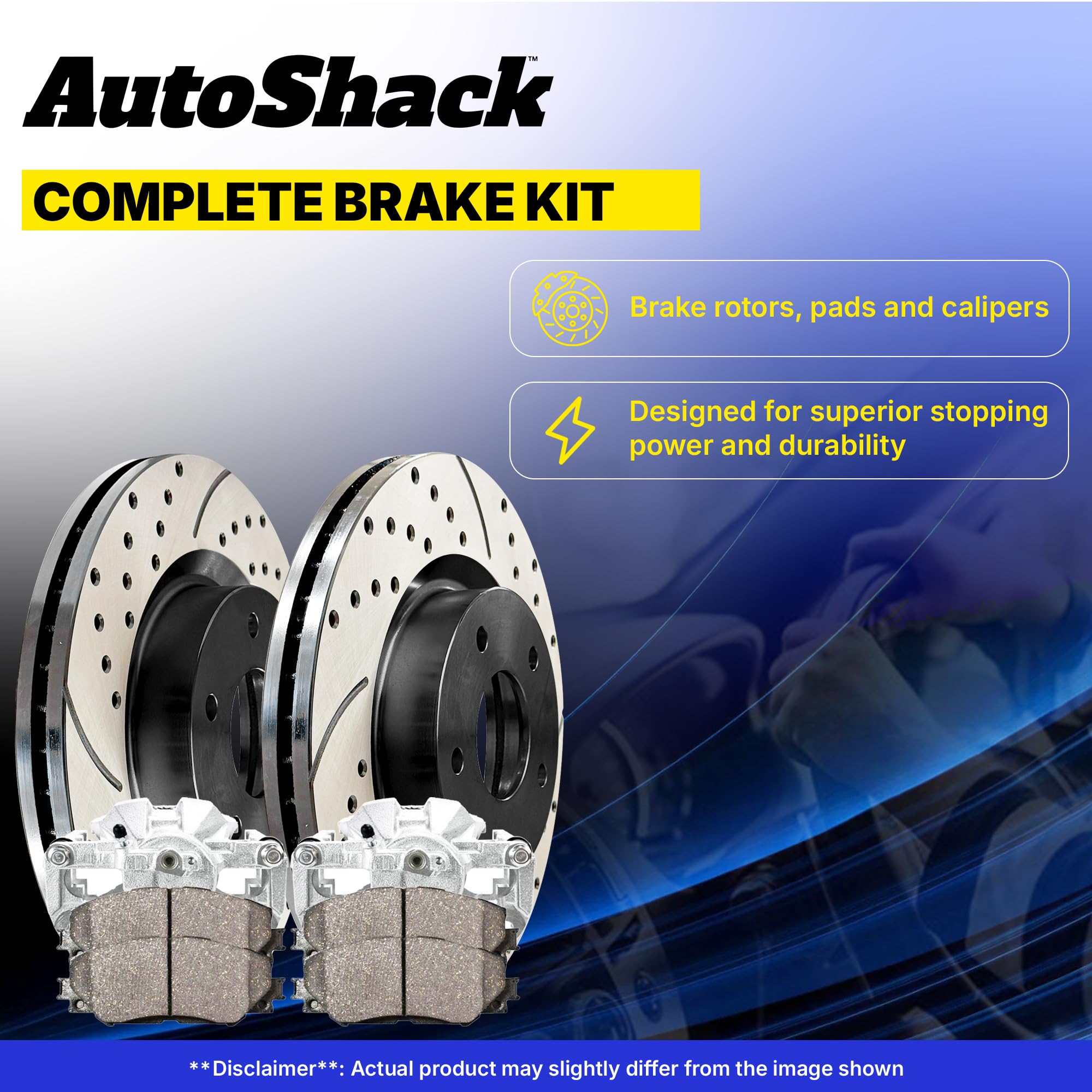 Auto Shack Brake Rotors Kit - Drilled & Slotted with Ceramic Pads for Chevrolet Silverado 1500, Tahoe, Cadillac Escalade EXT 4WD