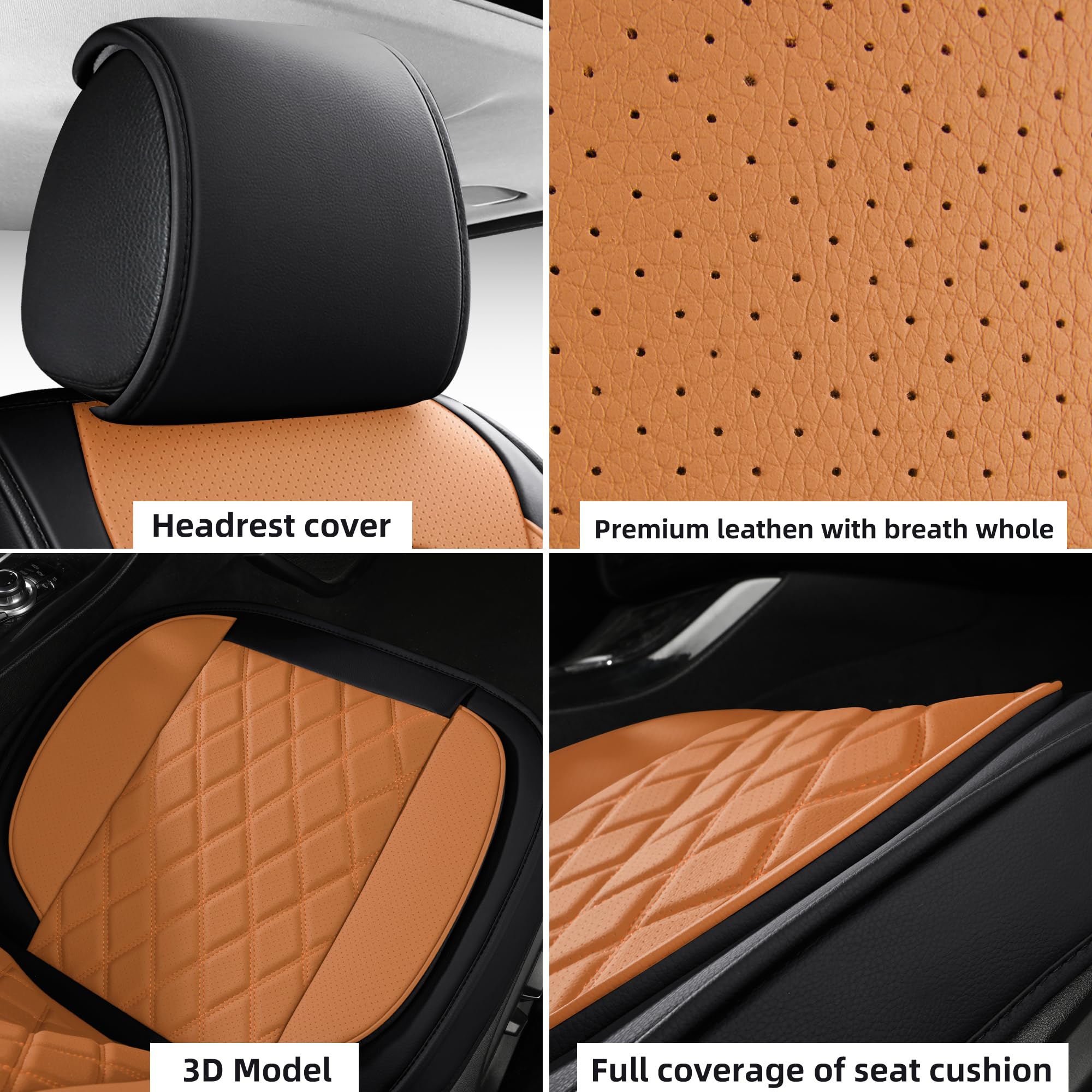 LINGVIDO Car Seat Covers Set - Premium Nappa Leather, Front Seats Only (2 Seats), Black & Brown, Durable & Comfortable