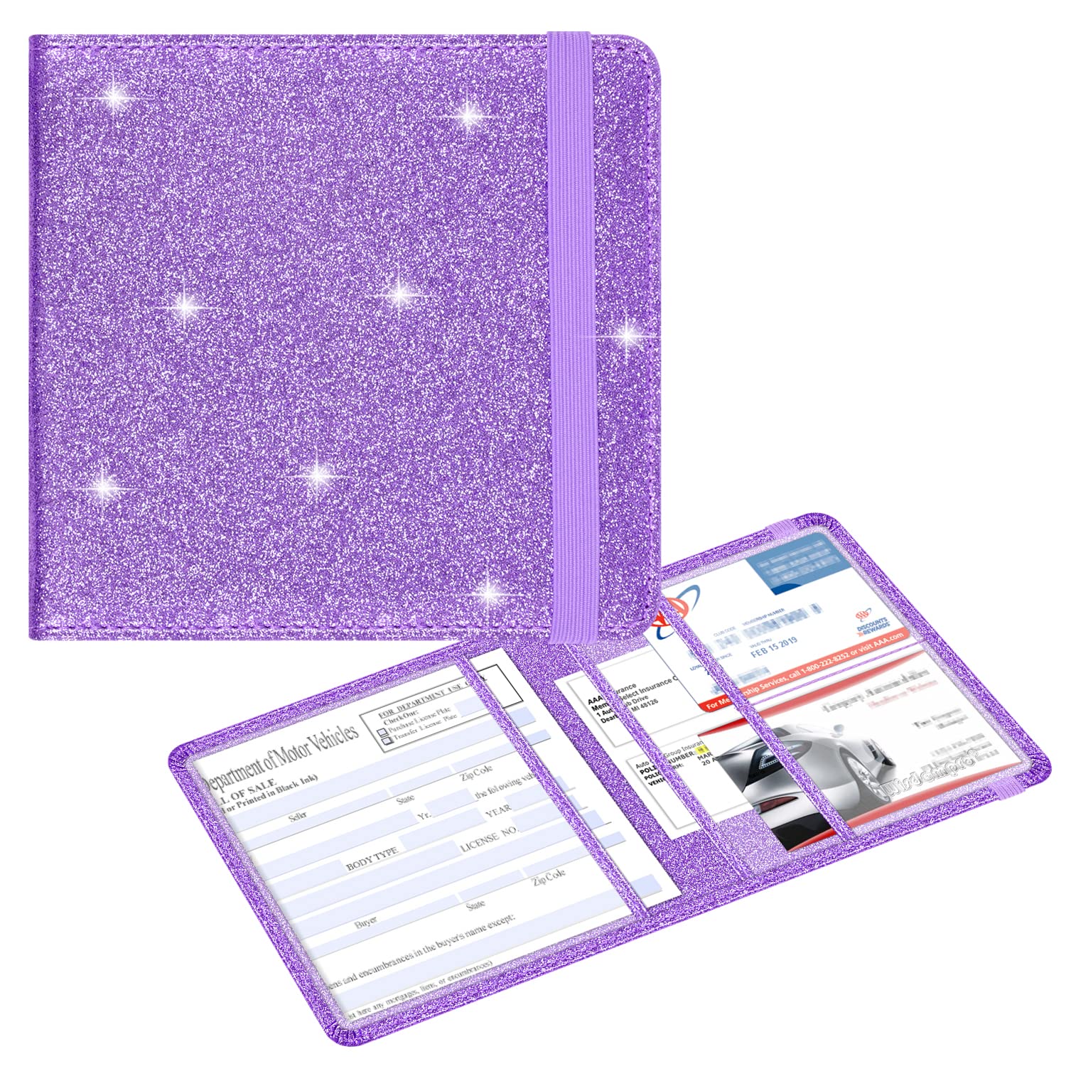 Car Registration And Insurance Holder - Wisdompro Glitter Pu Leather Glove Box Organizer Wallet For Document, Id, Driver'S Licen