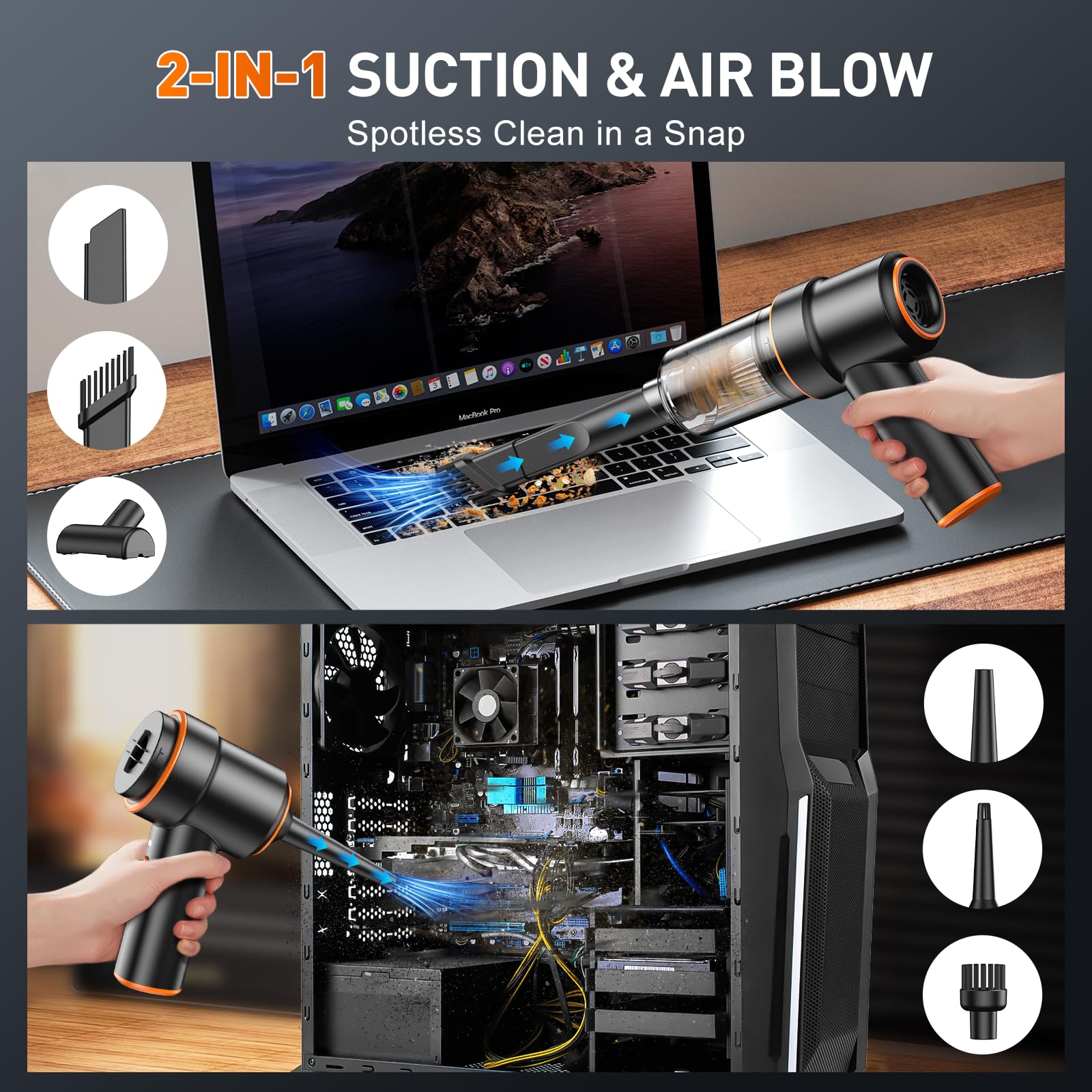Kmm Handheld Car Vacuum Cleaner, 11000Pa Vacuum Cleaner & Air Duster, 120W High Power Vacuum Portable Cordless, Hand Held Vacuum