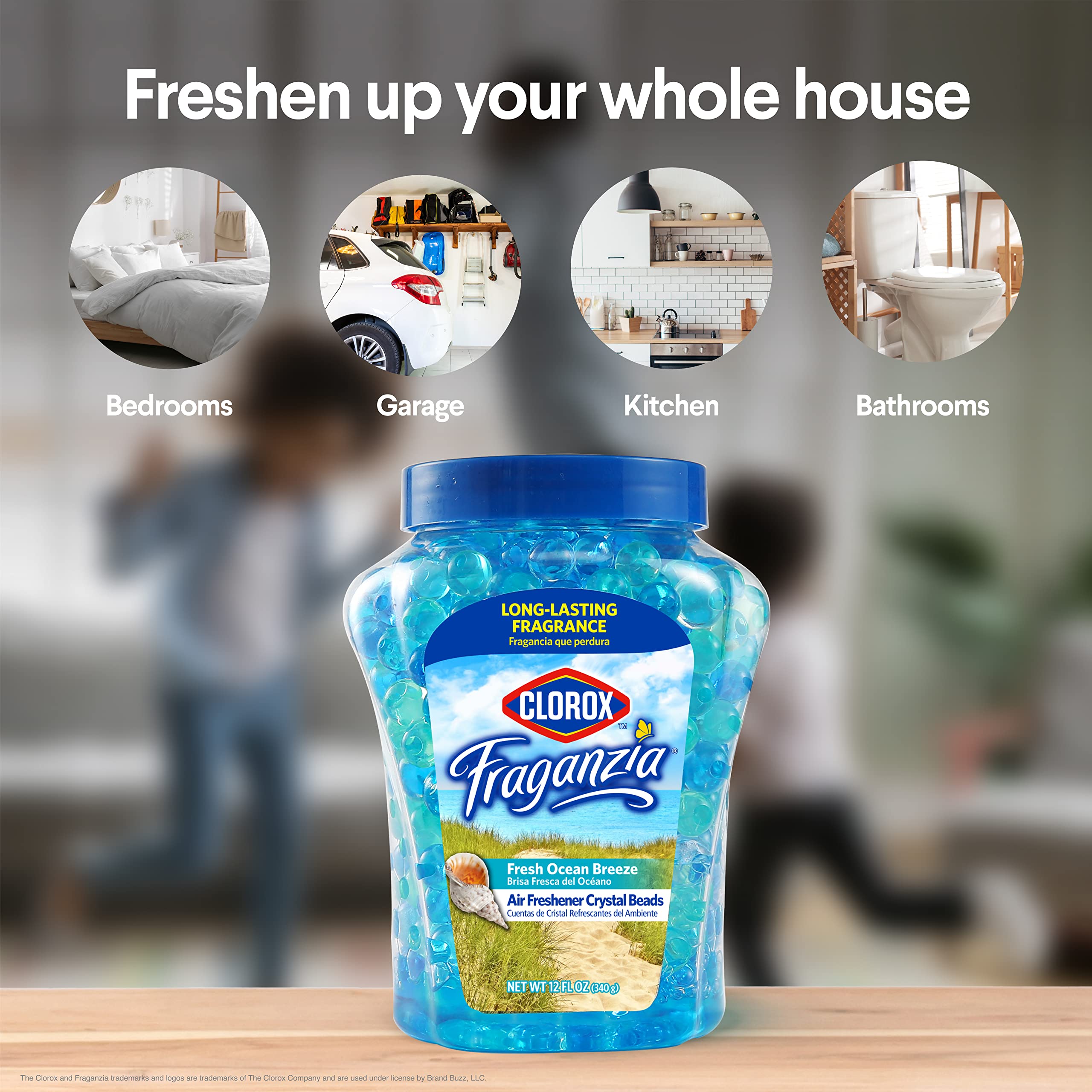 Clorox Fraganzia Air Freshener Beads, Fresh Ocean Breeze, 12oz, Long-Lasting Scent for Home, Bathroom, Office, Model BB21641
