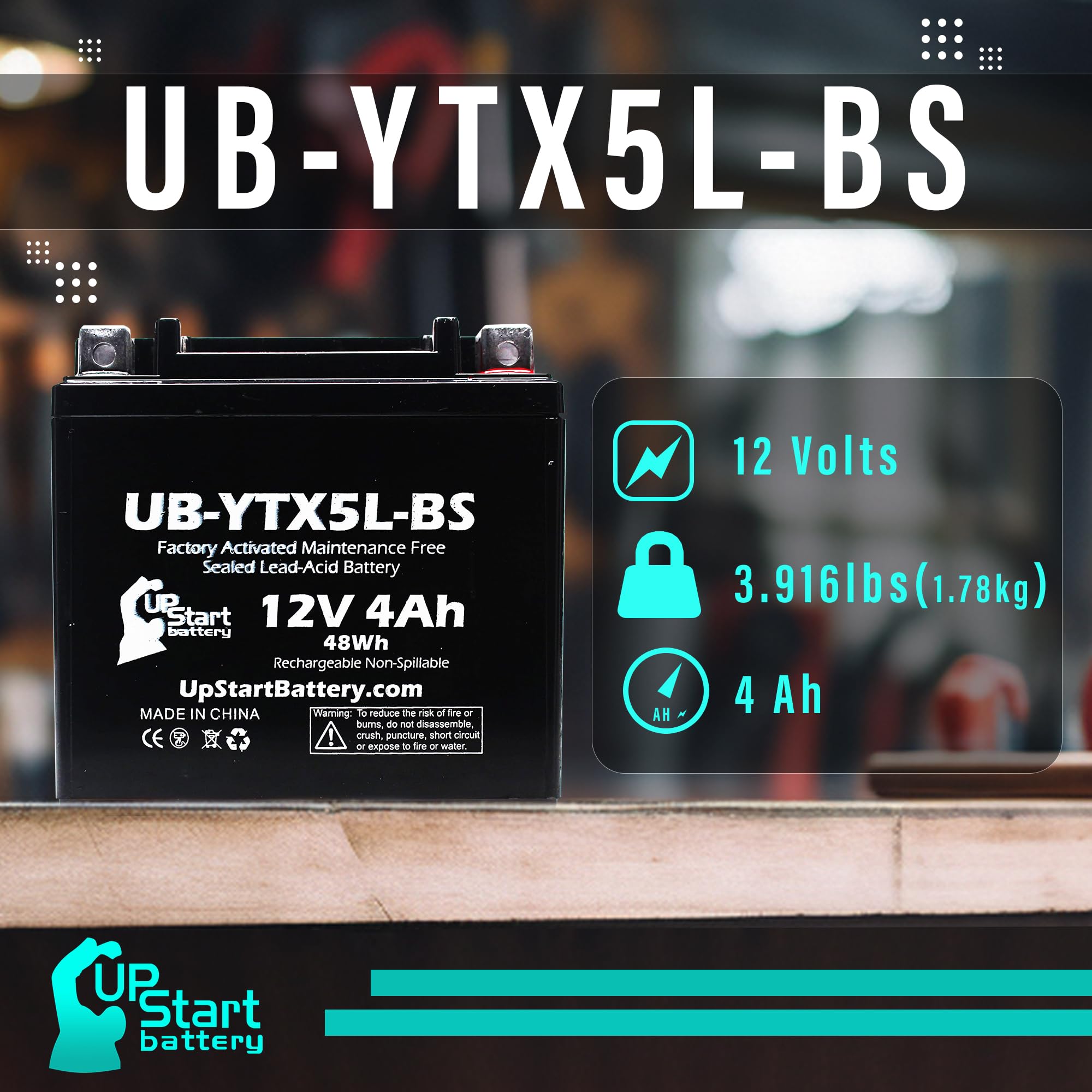 Replacement For 2005 Yamaha Yw50A Zuma 50Cc Factory Activated, Maintenance Free, Scooter Battery - 12V, 4Ah, Ub-Ytx5L-Bs