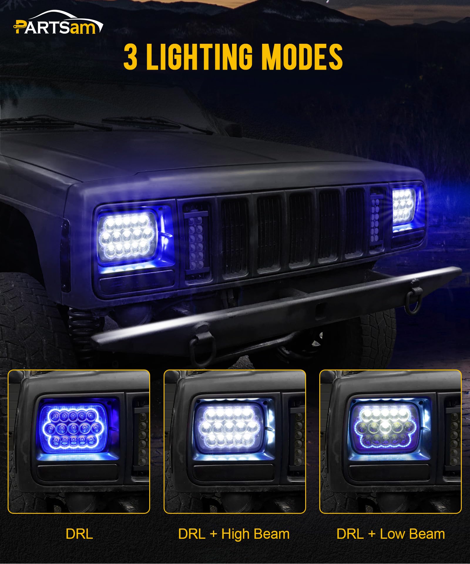 Partsam 2Pcs H6054 Led Headlights 7X6 5X7 Headlamp Anti-Glare Hi/Low Sealed Beam With Blue Drl Lights Compatible With Cherokee X