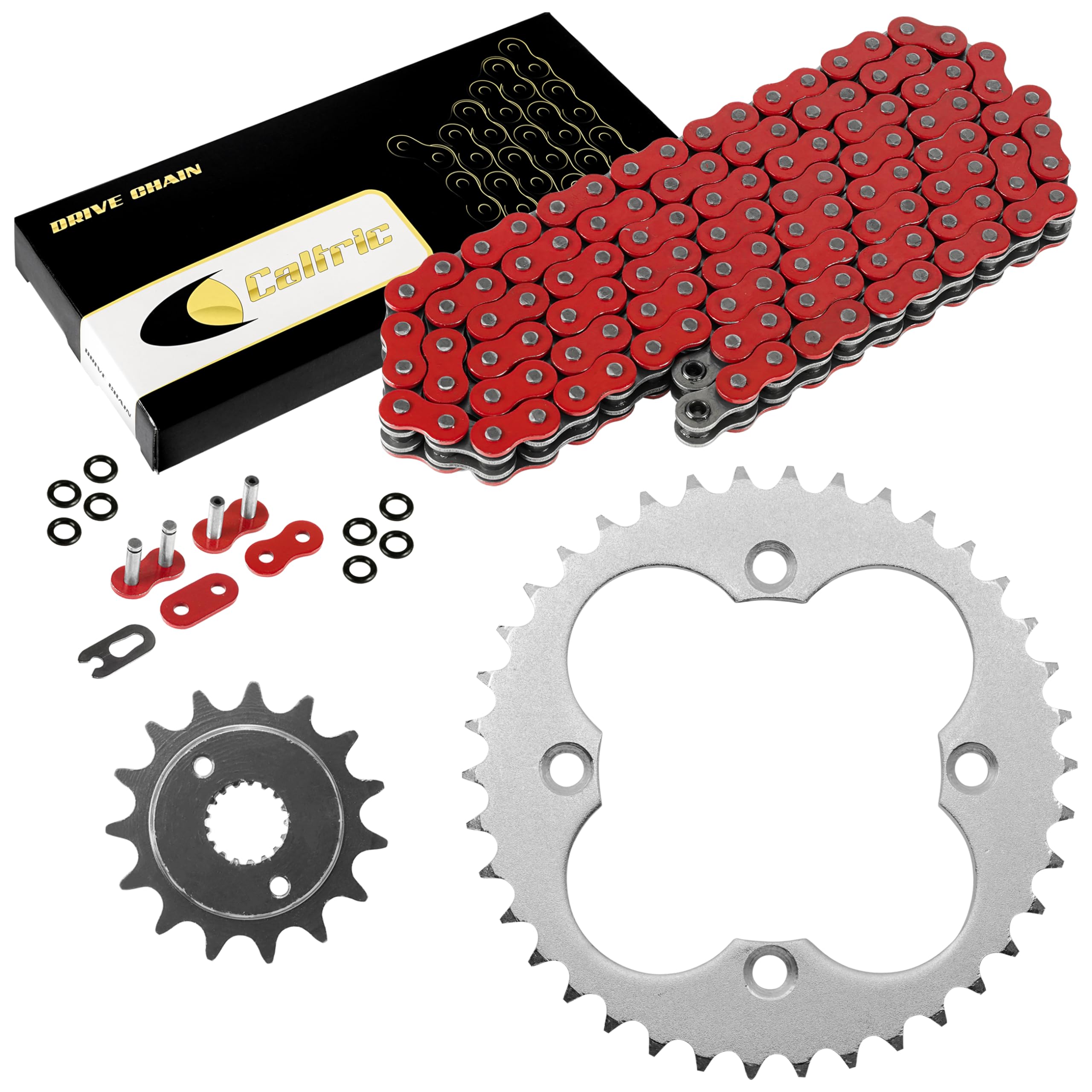 Caltric Red O-Ring Drive Chain & Sprockets Kit Compatible with Honda TRX400EX TRX 400EX Sportrax 400 1999-2004
