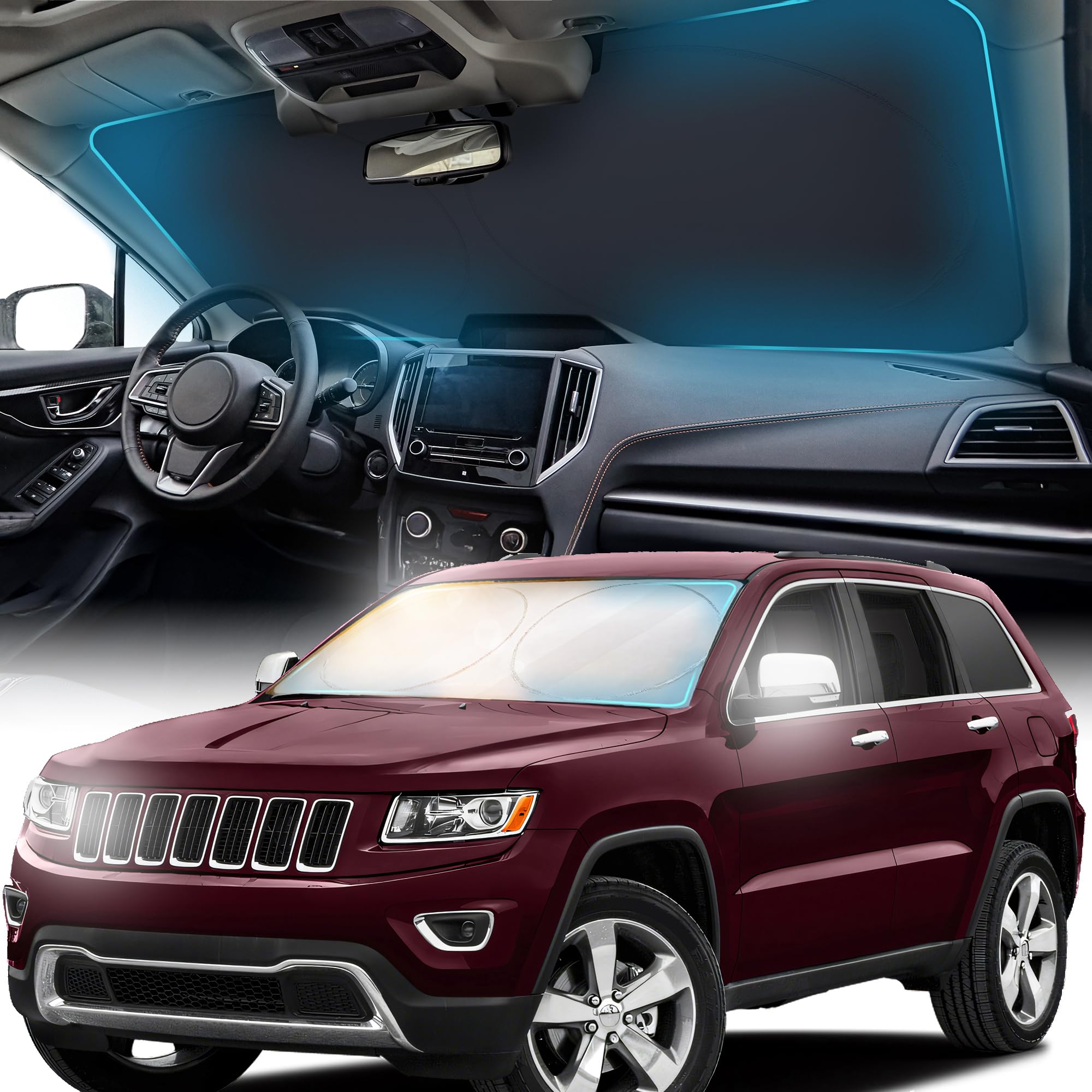 FORTEM Car Windshield Sunshade, Keeps Out UV Rays, Protects Vehicle Interior (Large)