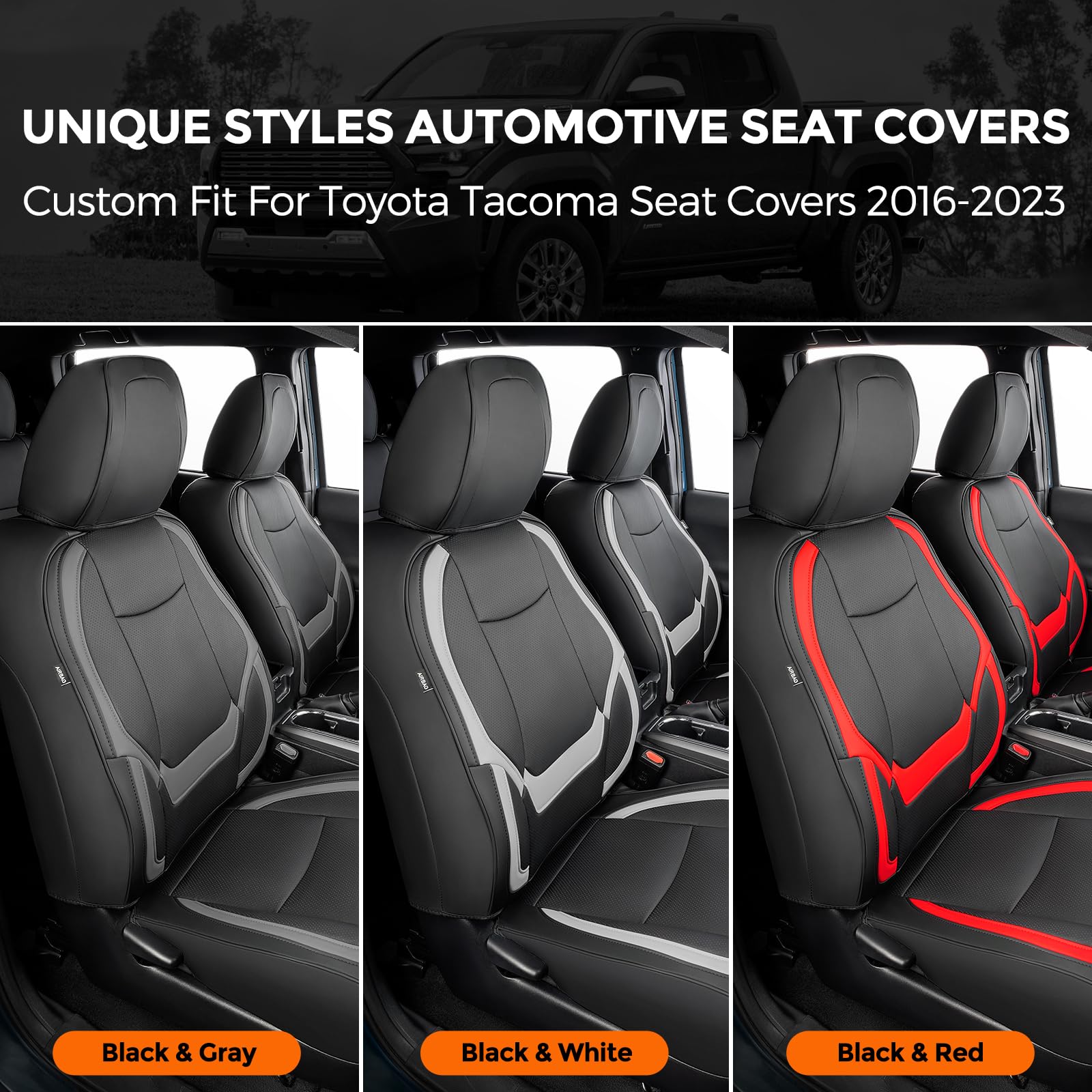 Drcarnow Super Cover For Toyota Tacoma Seat Covers 2016 2017 2018 2019 2020 2021 2022 2023, Crew Cab/Double Cab (Black And Red)