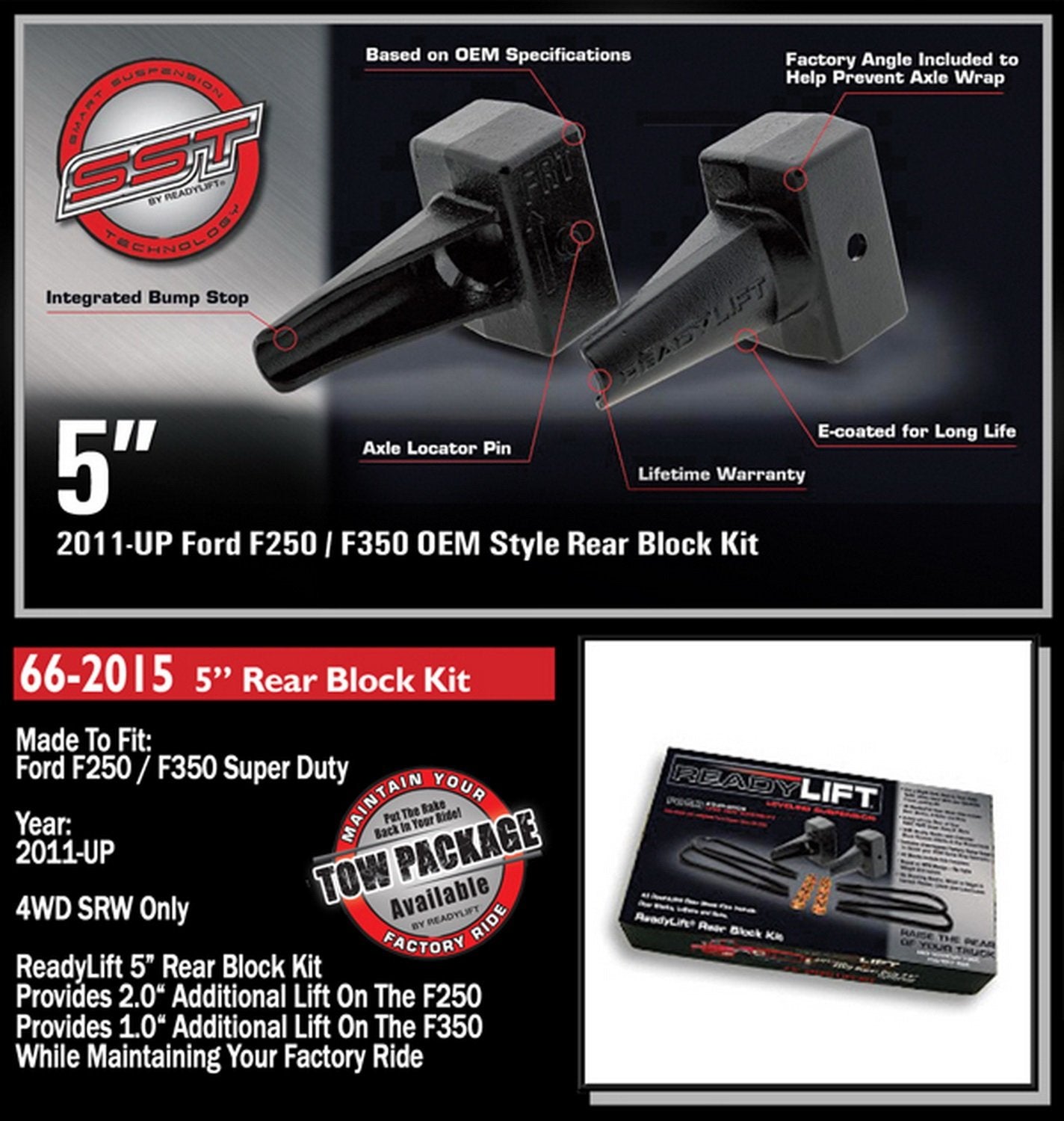 Readylift 66-2015 5 Rear Block Kit - Ford Super Duty (2-Pc Drive Shaft Only) 2011-2016