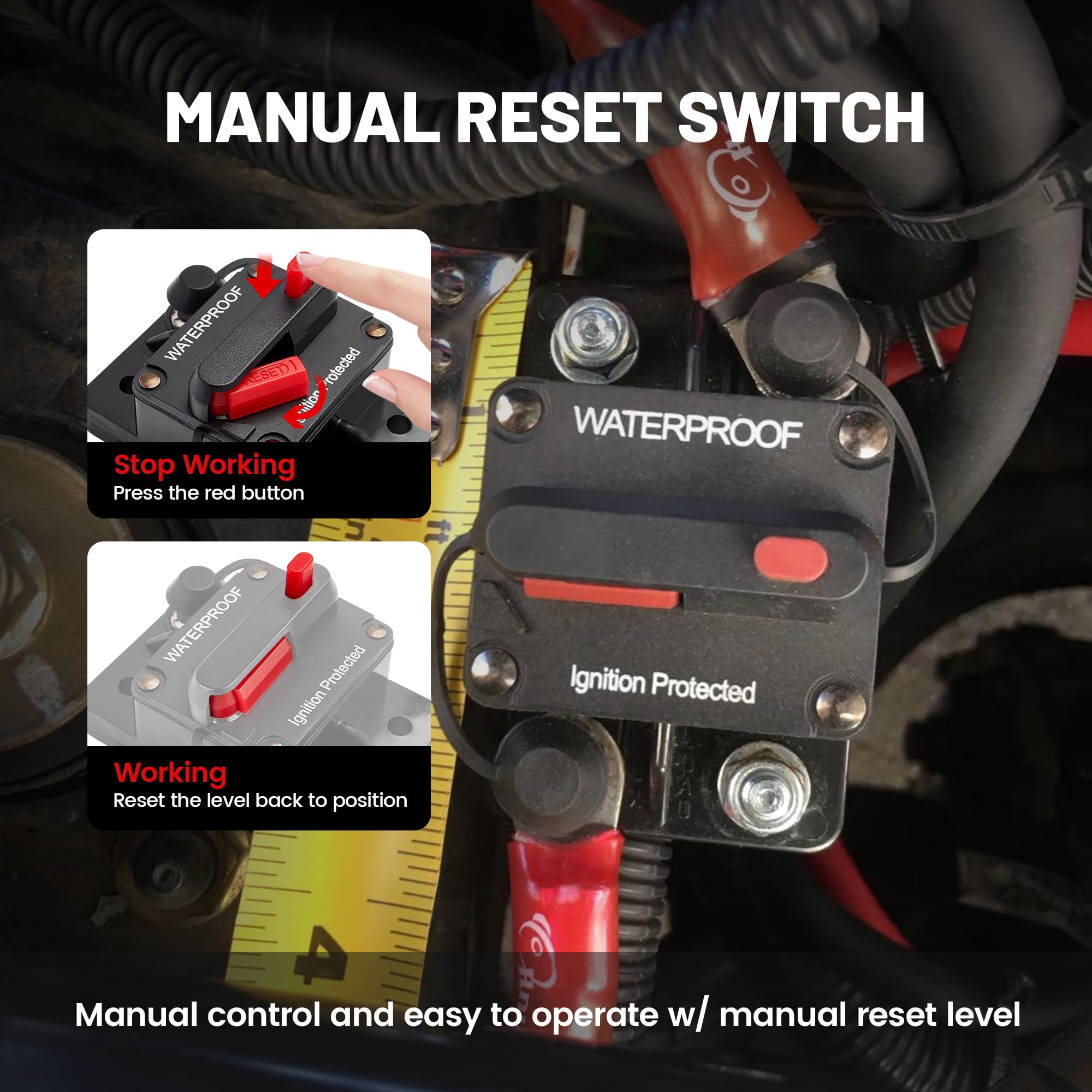 RED WOLF 40 AMP Car Circuit Breaker with Manual Reset Switch for 12V-48V DC Systems - Inline Fuse Holder, Black
