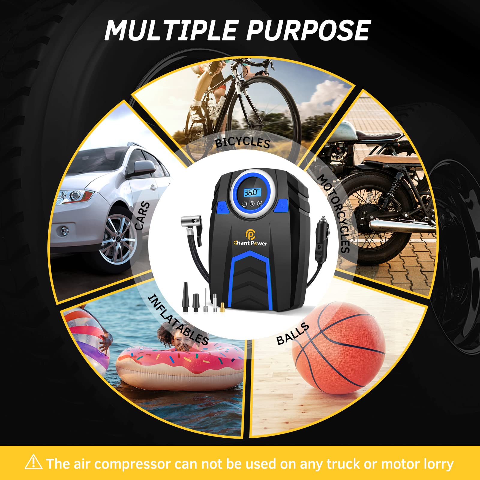 C P CHANTPOWER 12V DC Air Compressor Tire Inflator, 150PSI with Digital Gauge, Auto Shut Off, 2-Blue, Plastic