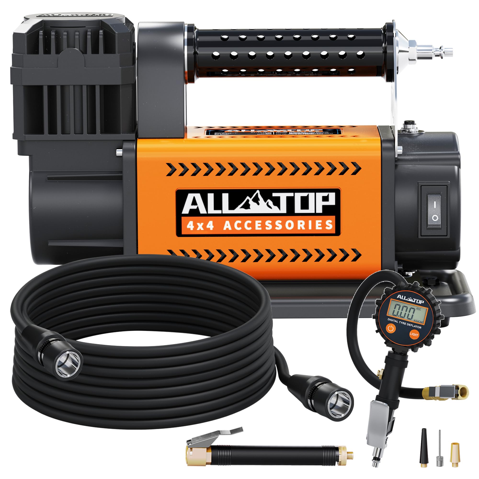 All-Top Air Compressor With Digital Pressure Gauge Tire Inflator Kit, 12V Portable Inflator 7.06Ft³/Min, Offroad Air Pump For Truck Tires, Heavy Duty Max 150 Psi For 4X4 Vehicle & Rv