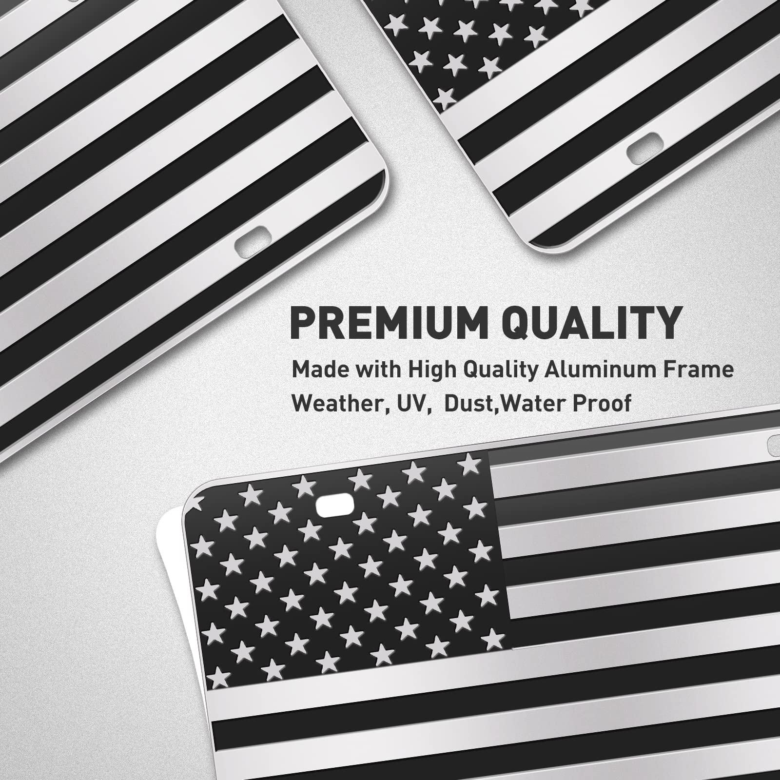 American Flag License Plate, Black Front Flag License Plates With 4 Holes,Custom Novelty Vintage Aluminum Metal 3D Embossed Us L
