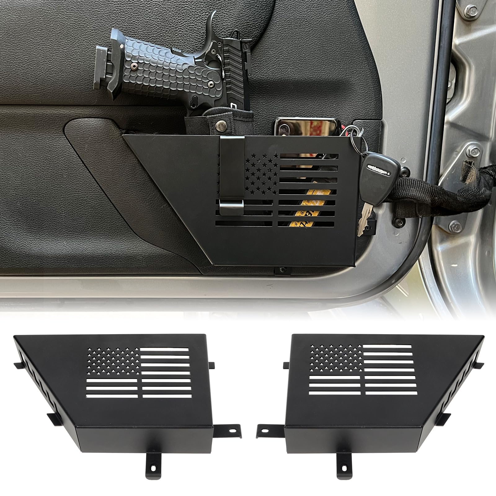 Maiker Metal Front Door Storage Box, Door Side Insert Organizer Box Pockets For 2007-2018 Jeep Wrangler Jk 2/4 Door 2Pcs(Black)