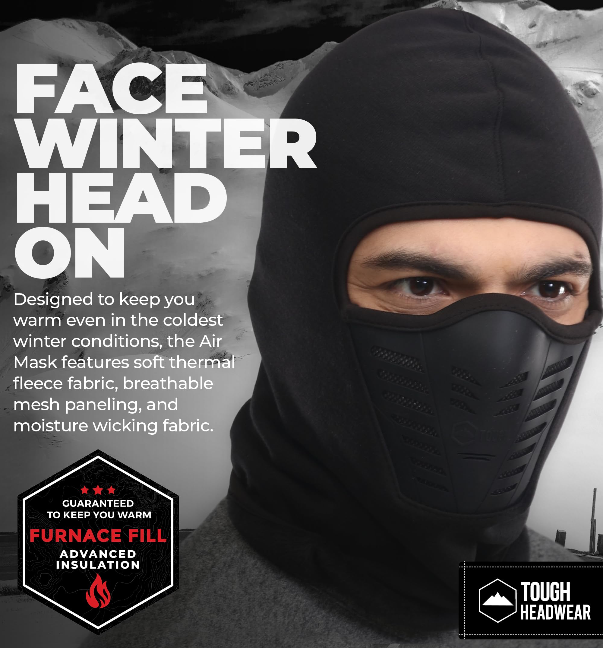 Tough Headwear Balaclava Ski Mask - Thermal, Breathable, One Size, Black, Polar Fleece for Cold Weather