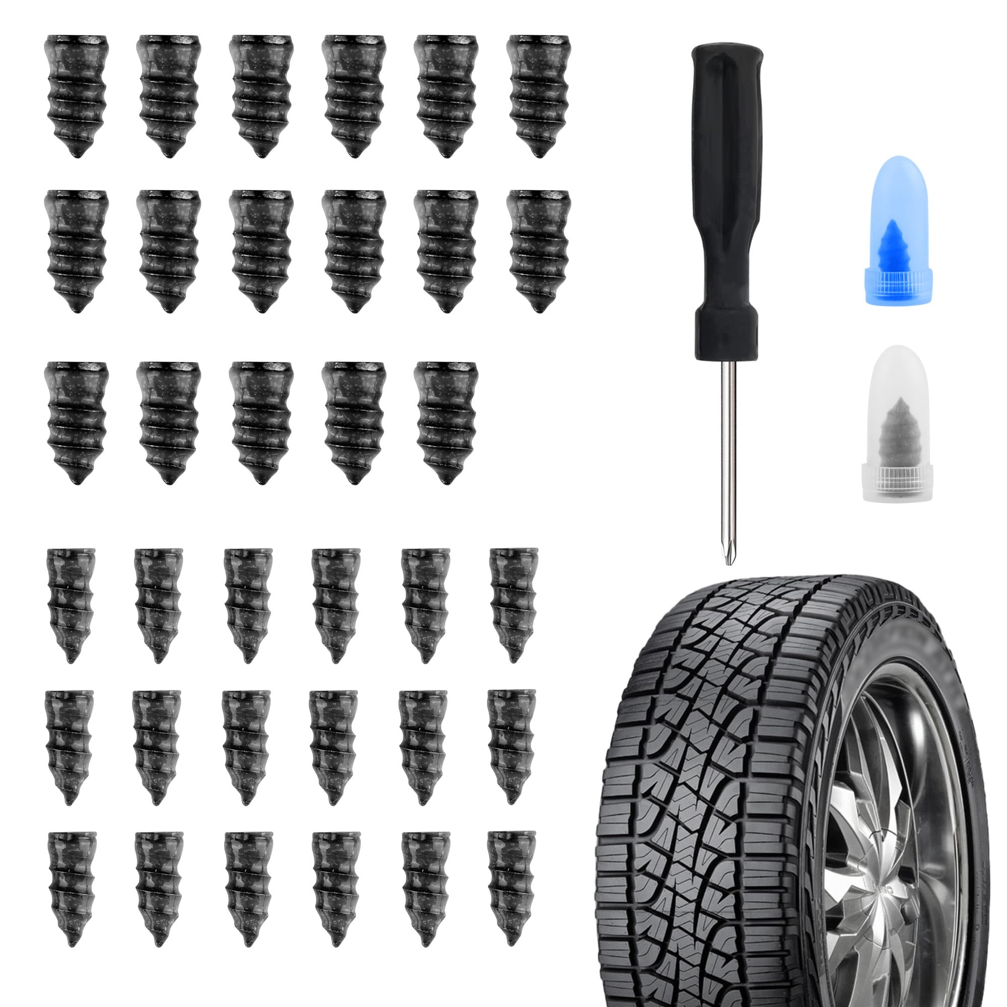 Salior 35PCS Tire Plug Kit with Screwdriver,Rubber Flat Tire Repair Kit for Fast Repair of Tire Punctures,Durable Car Tire Repai