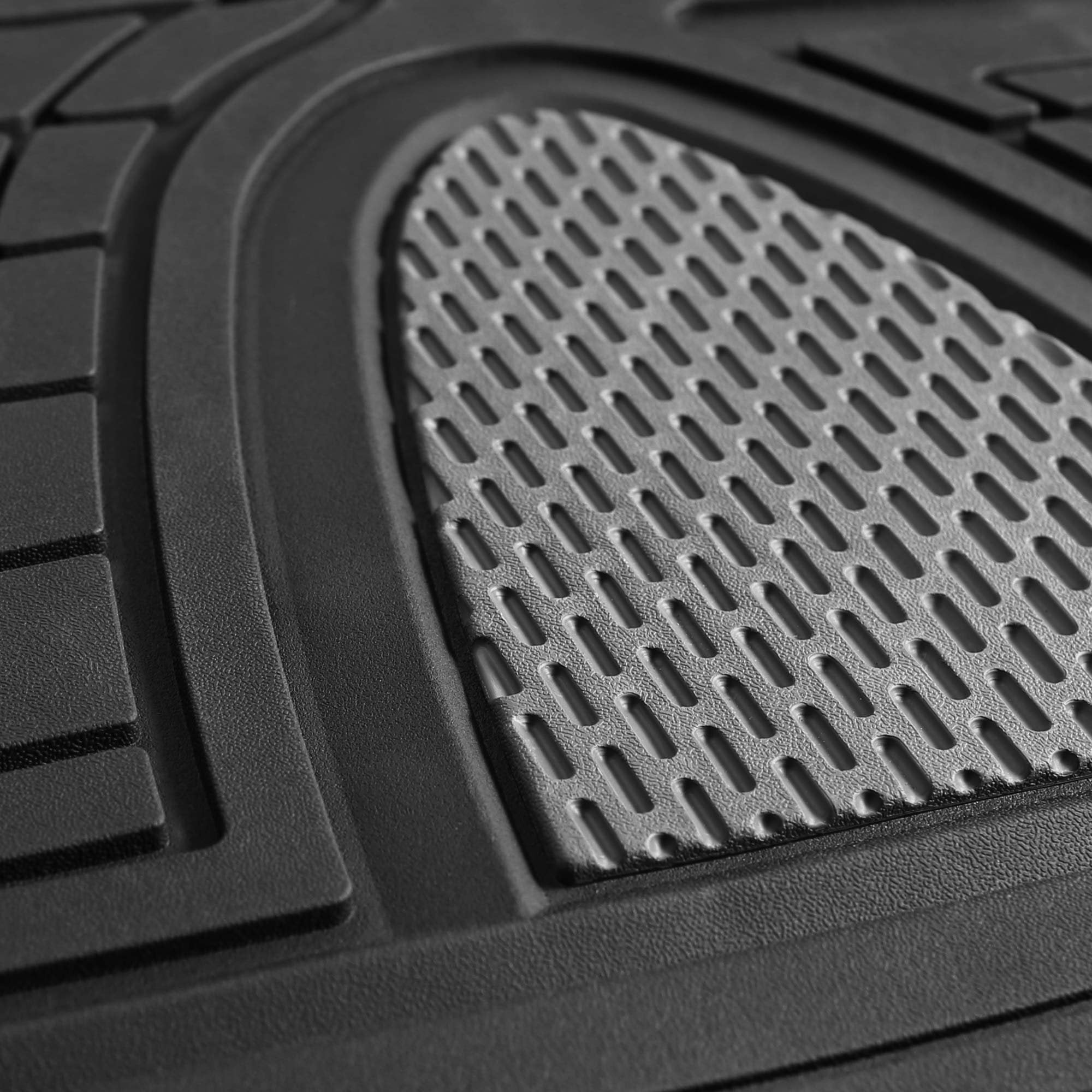 Fh Group Premium Liners Tall Channel Trimmable All Weather Rubber Full Set Car Floor Mats (Gray) W. Trimmable All-Season Cargo L