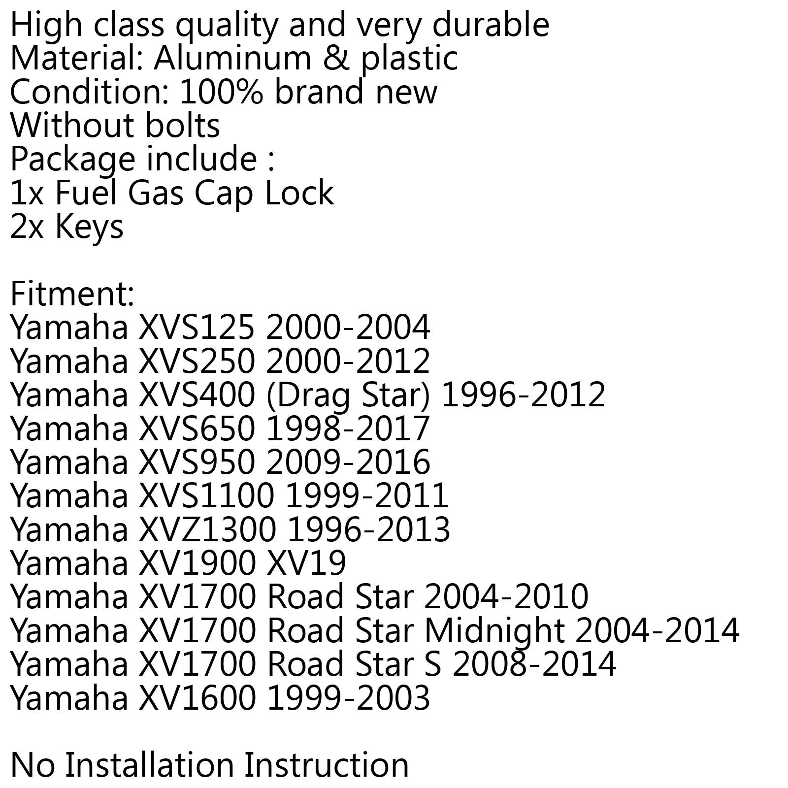 Areyourshop Fuel Gas Tank Cap With Keys For Yamaha Xvs125 Drag Star 2000-04, Xvs250/Drag Star 250/V-Star 250 2000-12, Xv1700 Roa