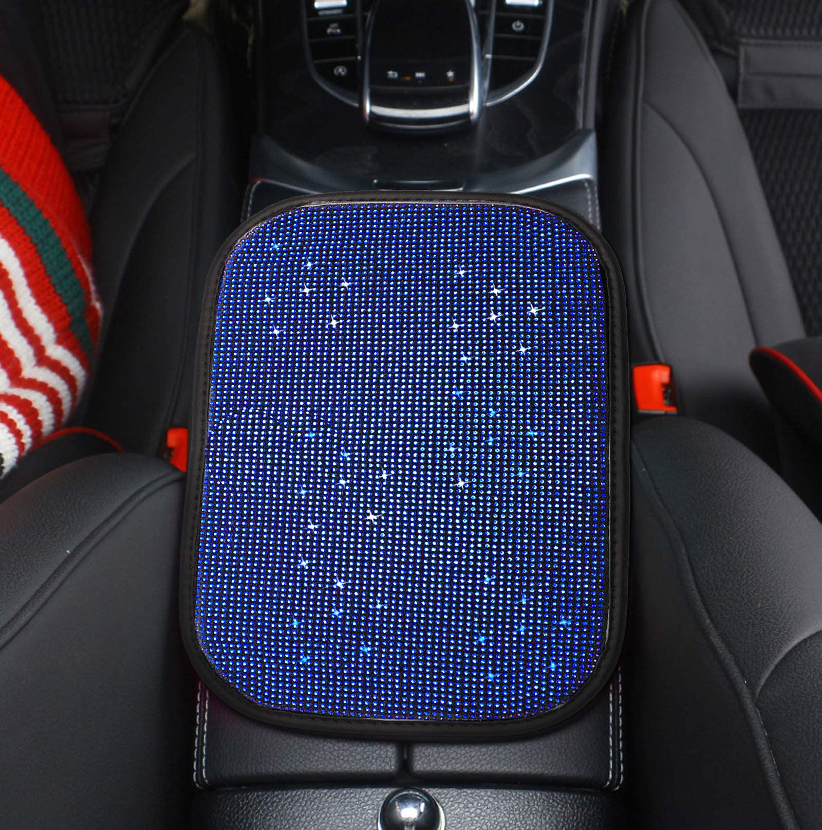 Funojoy Car Armrest Cover For Women Blue Diamond Rhinestone Bling Car Accessories Interior Car Decor For Women