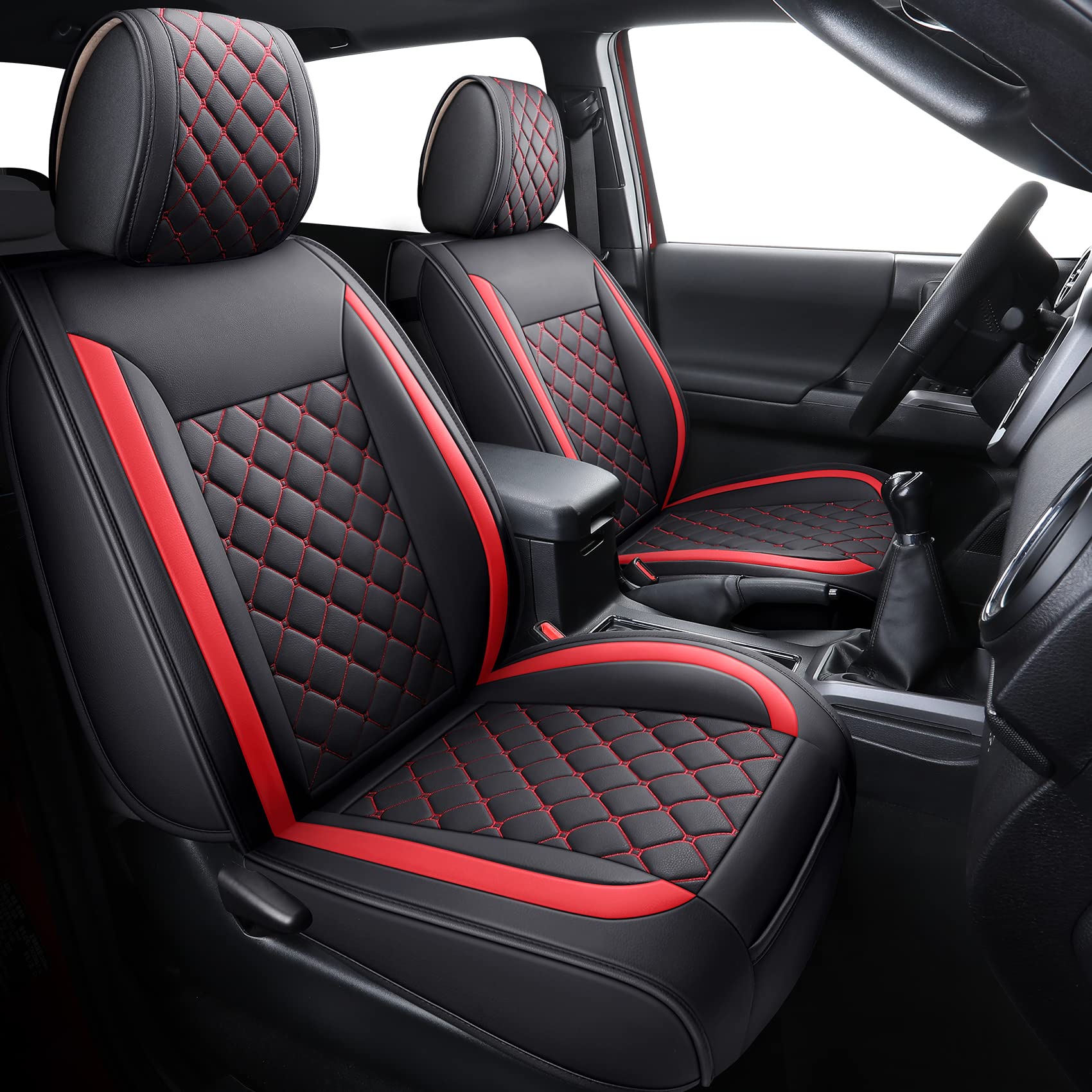 Tomatoman Customized Tacoma Seat Covers, Waterproof Faux Leather, Front Size, Black-Red, Model QS-XTTKM-QP-BLACK-RED (2 PCS)