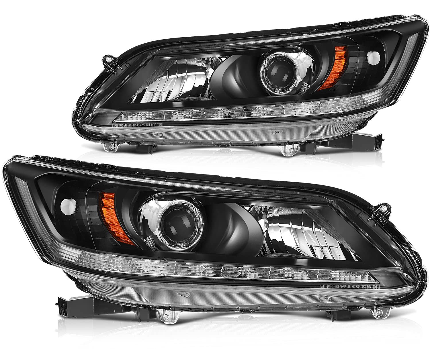 Headlight Assembly Fit For Honda For Accord 2013-2015 Black Housing Amber Reflector Clear Lens Driver and Passenger Side 33150-T