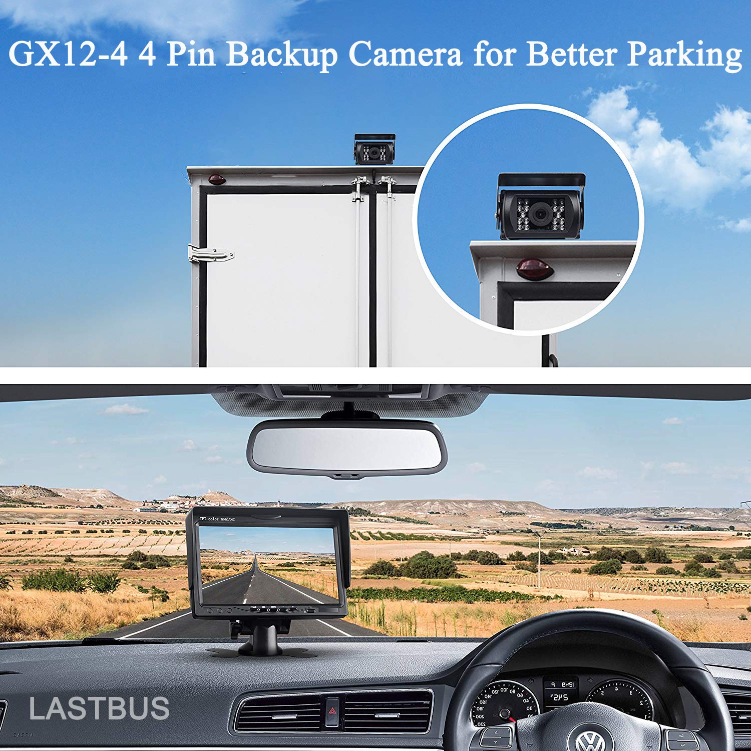 LASTBUS Backup Camera - Waterproof Night Vision, Wide View Angle, 4 Pin GX12-4 Connector, Cam-Square, Black-4PinRearCam, Model L-2020Cam01