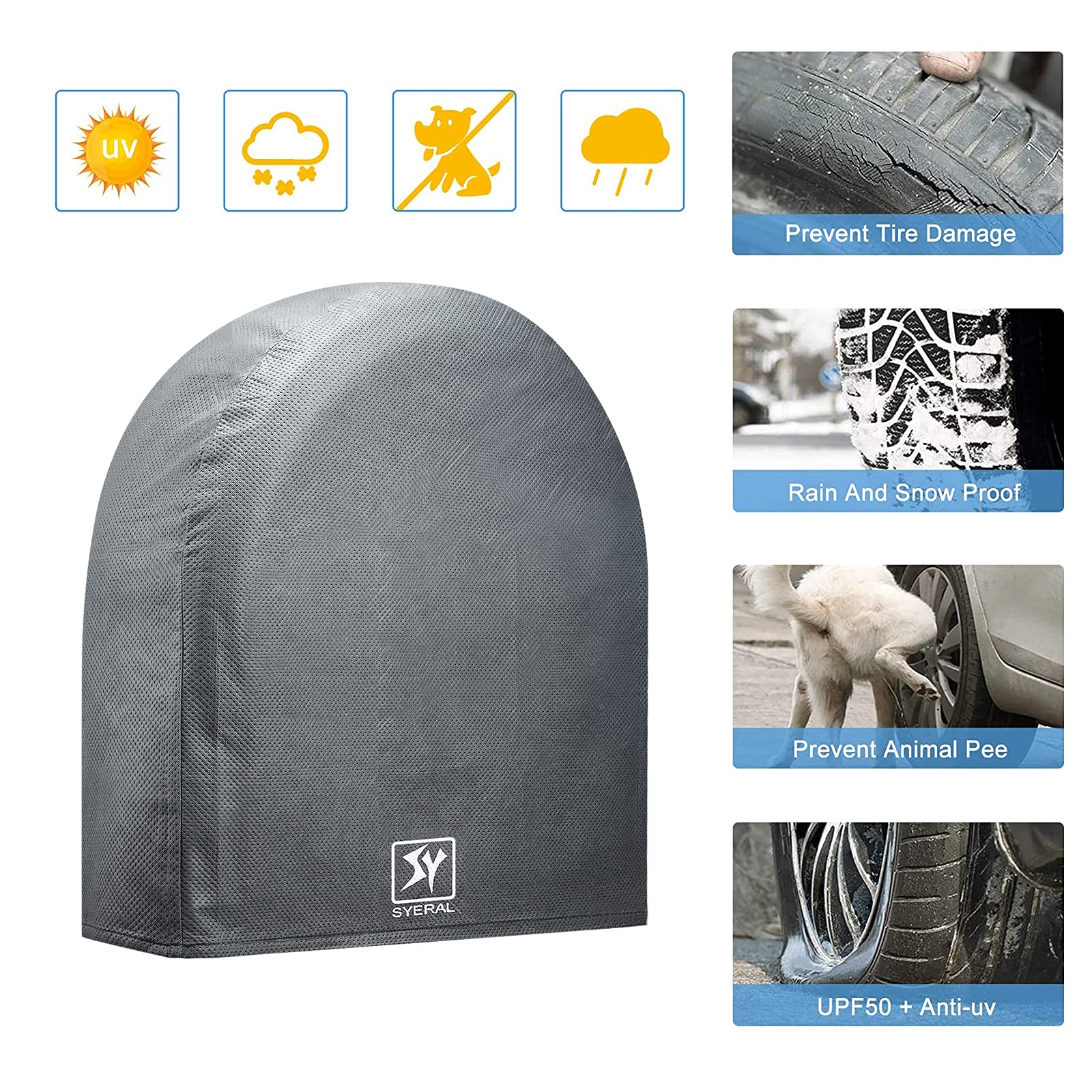 Syeral Tire Covers Set Of 4,Upgraded 5 Layer Nonwoven Rv Wheel Covers, Waterproof Anti-Uv Snow Sun Rain Tire Protectors Covers For Trailer,Camper,Rv,Truck,Suv,33-35Inch(Xl) Gray