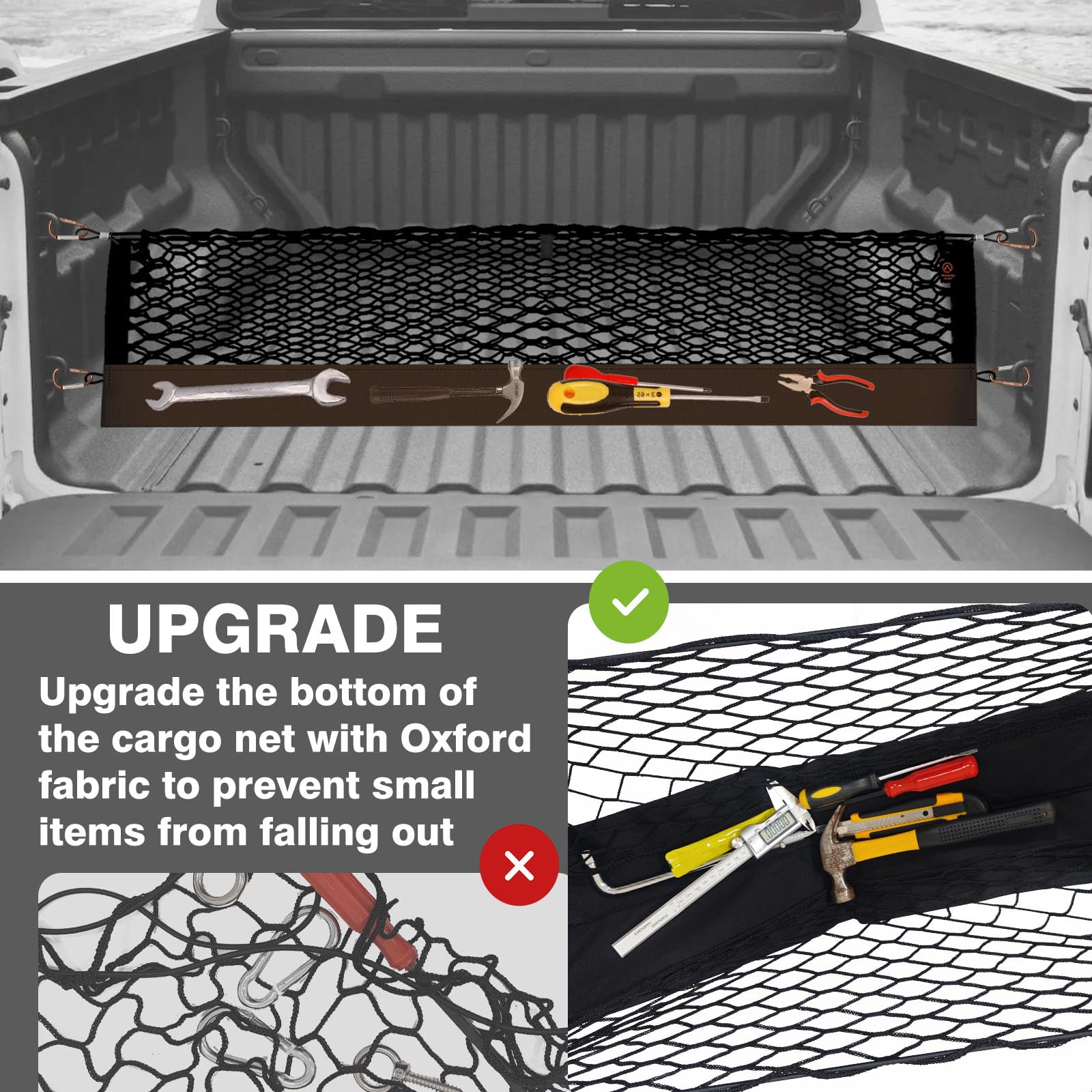 Muslogy Truck Bed Cargo Net for 2023+ Chevrolet Colorado & GMC Canyon, Black, Heavy Duty with Carabiners, Model MUS-CARGO NET-1