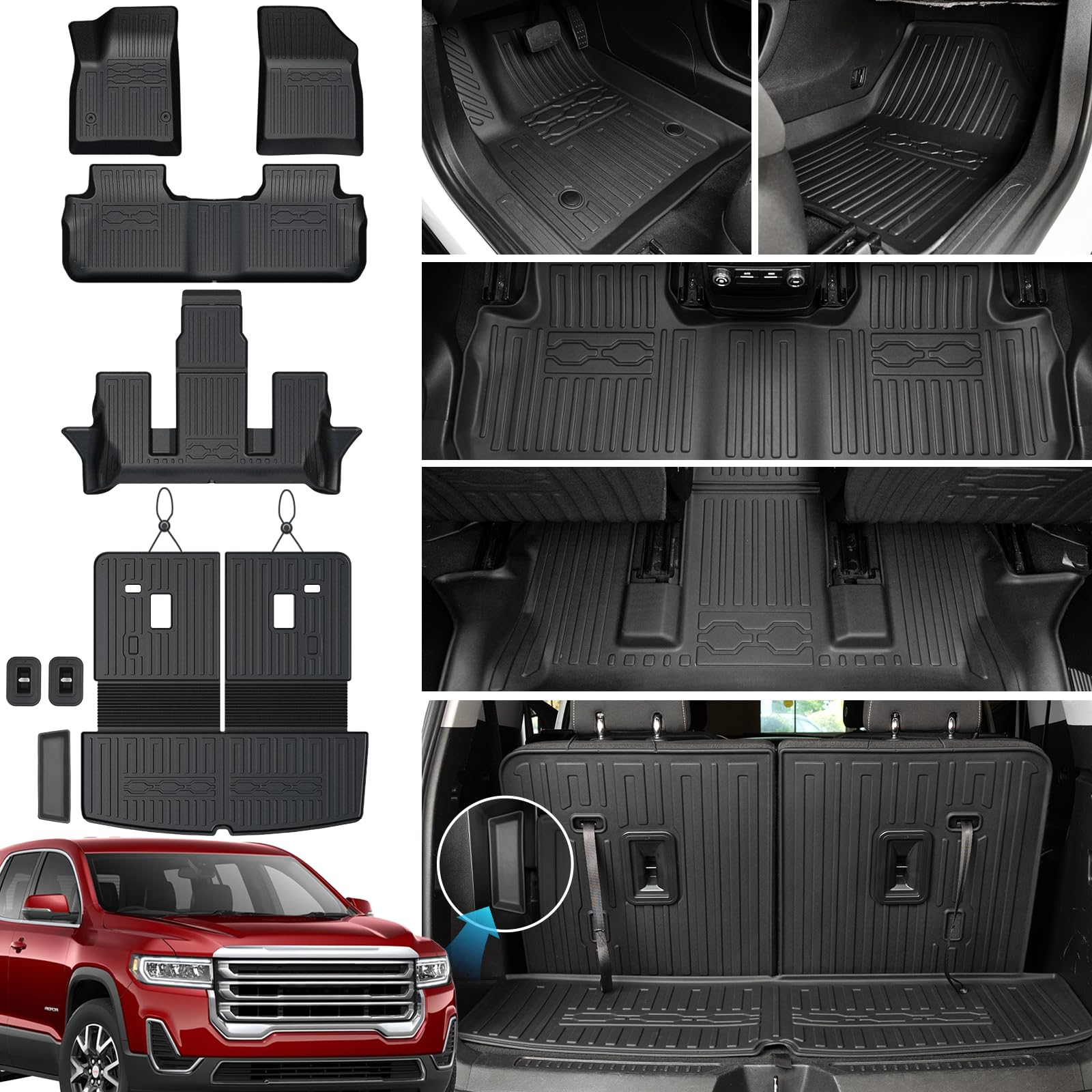 JOULARISE Floor Mats Cargo Mat Set for 2017-2023 GMC Acadia 6 Seats Captain Chairs Accessories, All-Weather TPE Trunk Mat Cargo 
