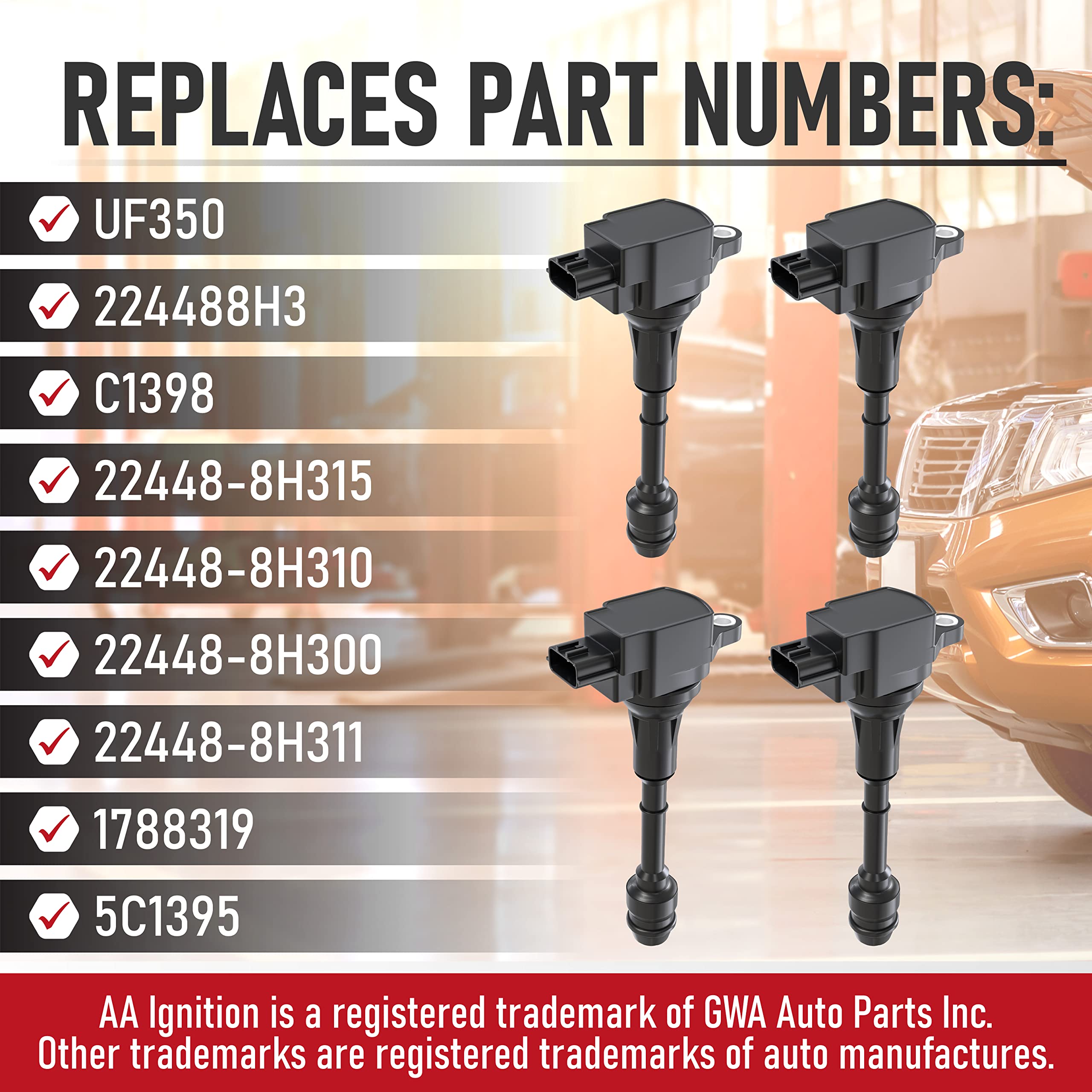Ignition Coil Pack Set Of 4 - Compatible With Nissan Vehicles - 2002, 2003, 2004, 2005, 2006 Altima 2.5L, Sentra 02, 03, 04, 05,
