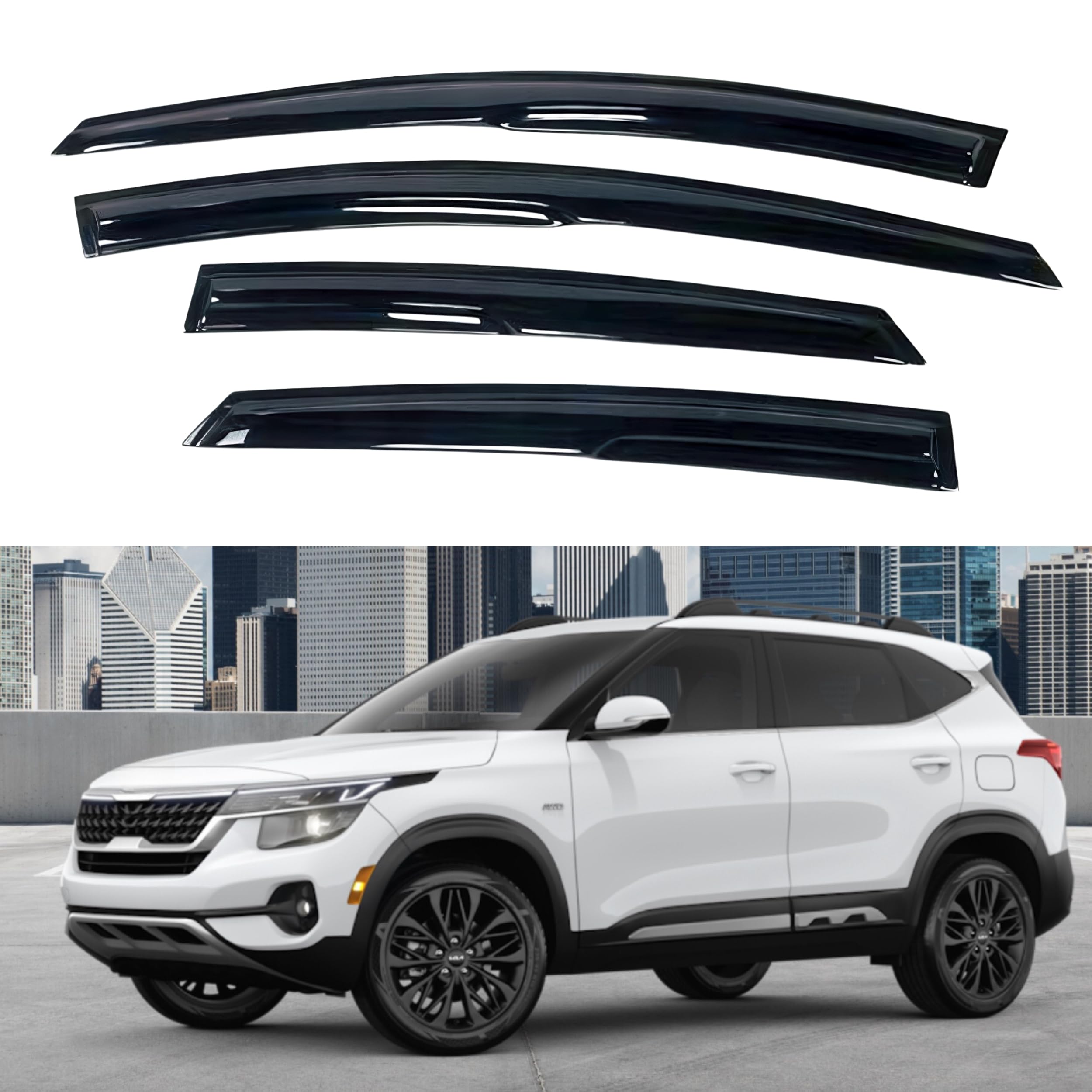 Ig Window Visor For Kia Seltos 2021-2025, Rain Guard Tape-On Extra Durable Sun Wind Side Vent Window Deflector Mugen Style, 2021