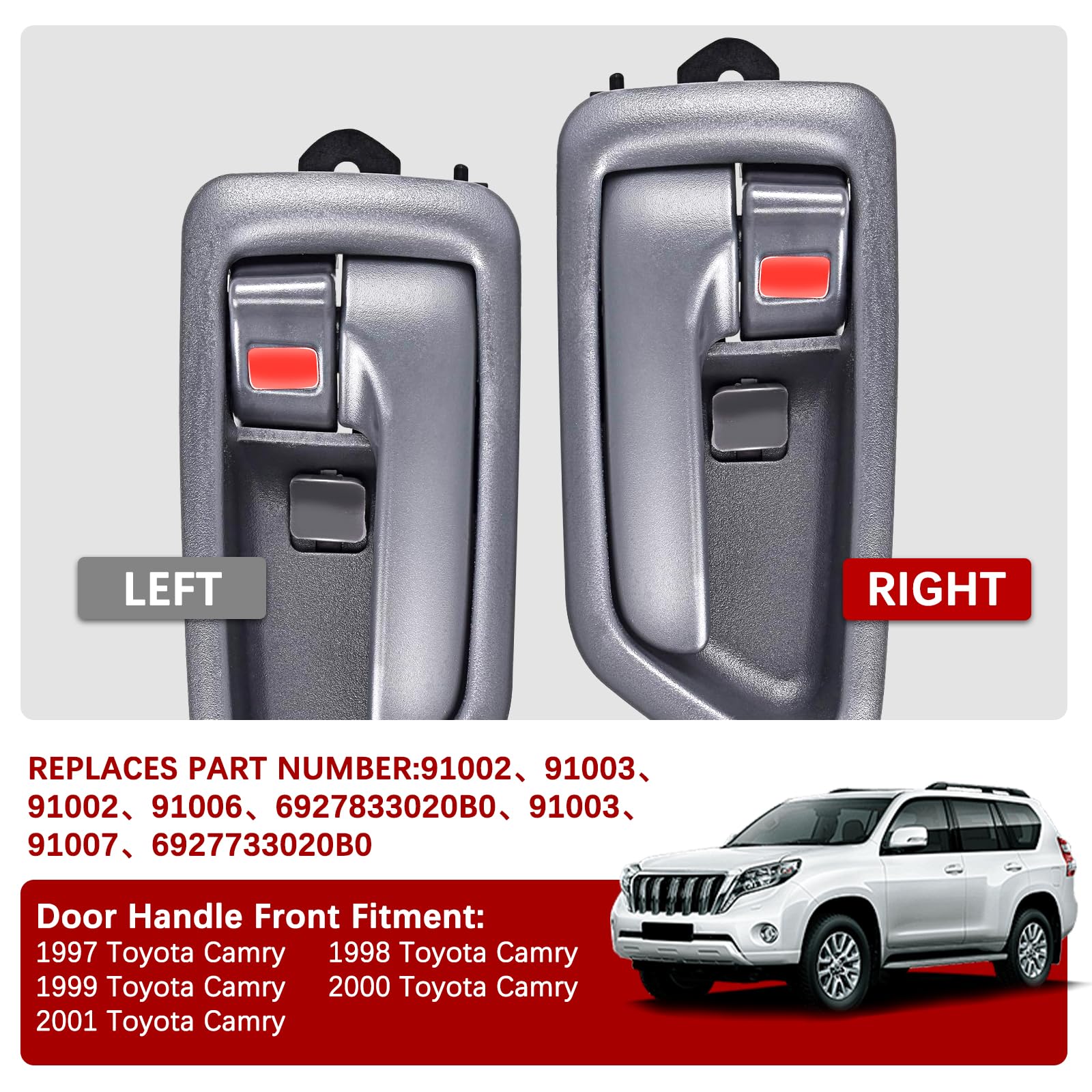 FAERSI Gray Interior Door Handle Replacement for 1997-2001 Camry - 2Pcs Front & Rear Driver/Passenger Side