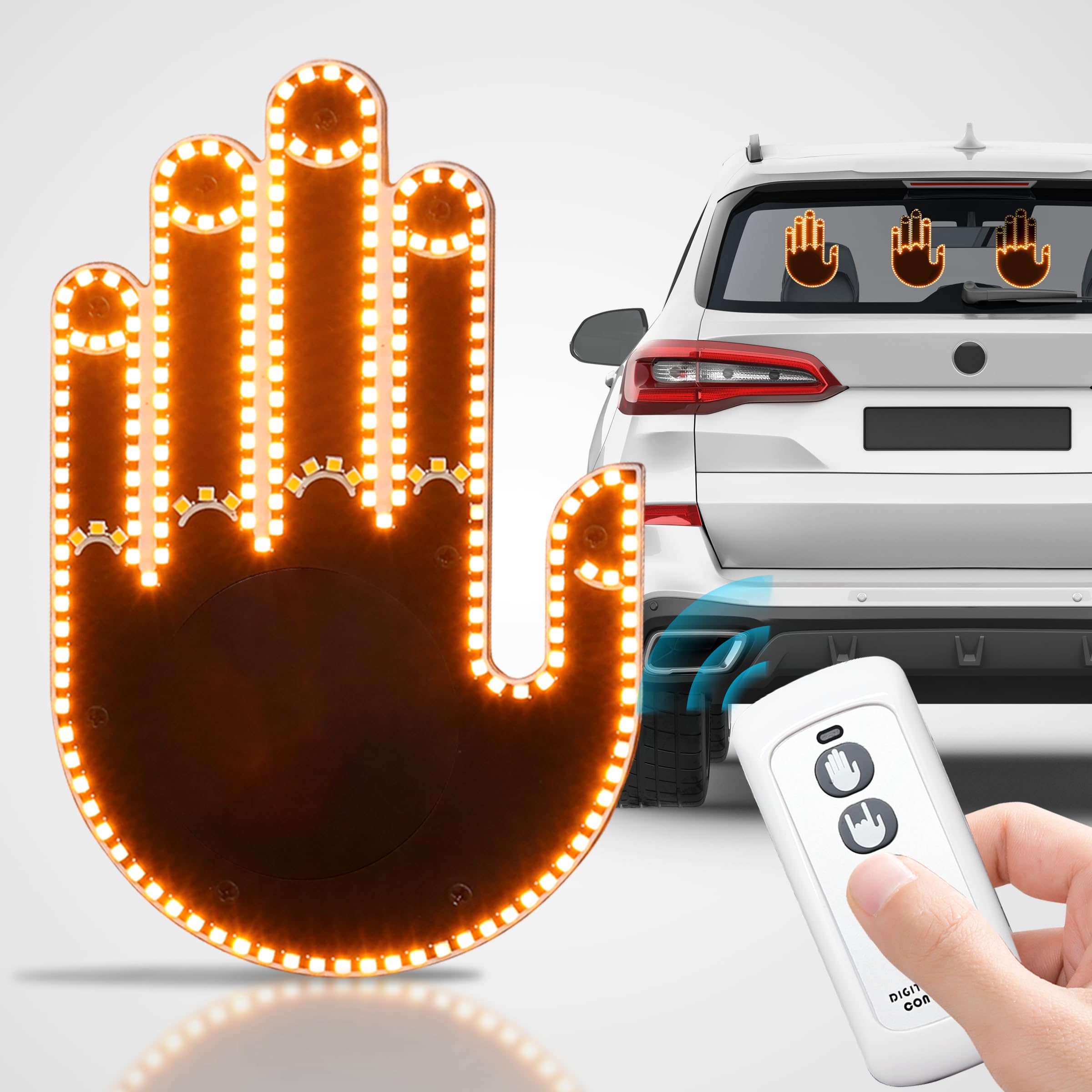 Qeeanmo Hand Gesture Light for Road Rage LED Sign for Car Back Window,Remote Control, Fun Gift, 3 Modes