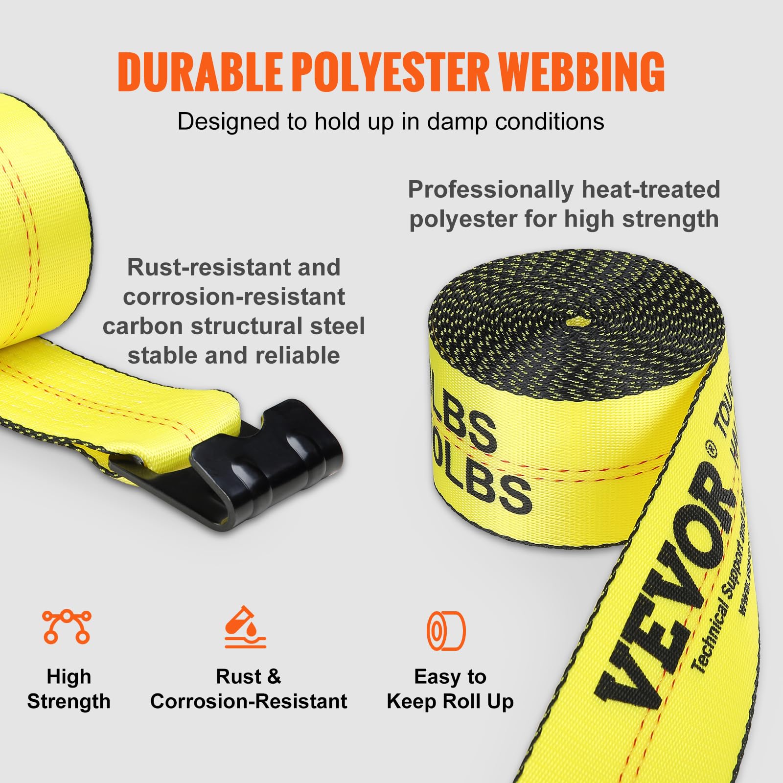 VEVOR Truck Straps, 4 x 30' Heavy Duty Tie Down w/Flat Hooks 18,000lbs Break Strength, WLL# 6000lbs, Cargo Straps tie Down for