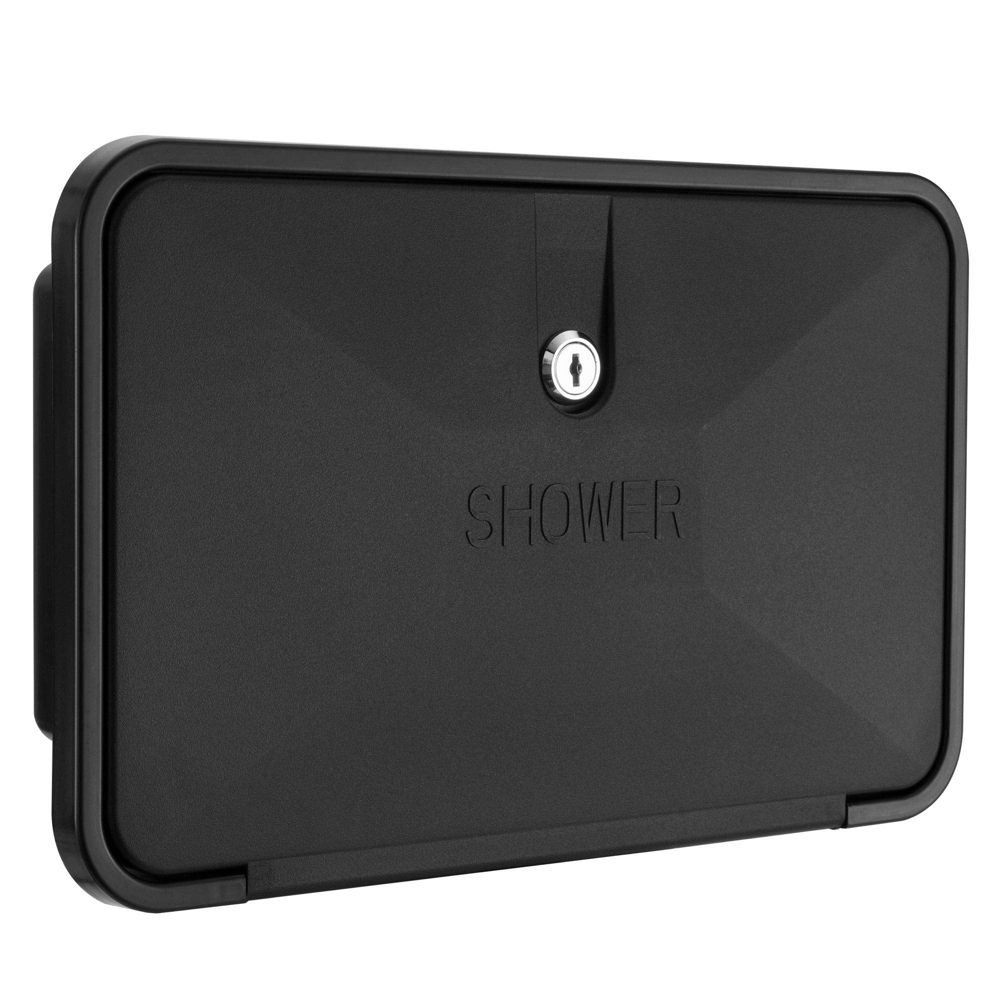 RecPro RV Exterior Shower Box Kit - Black Vinyl Faucet & Hose for Campers, Model 1308B