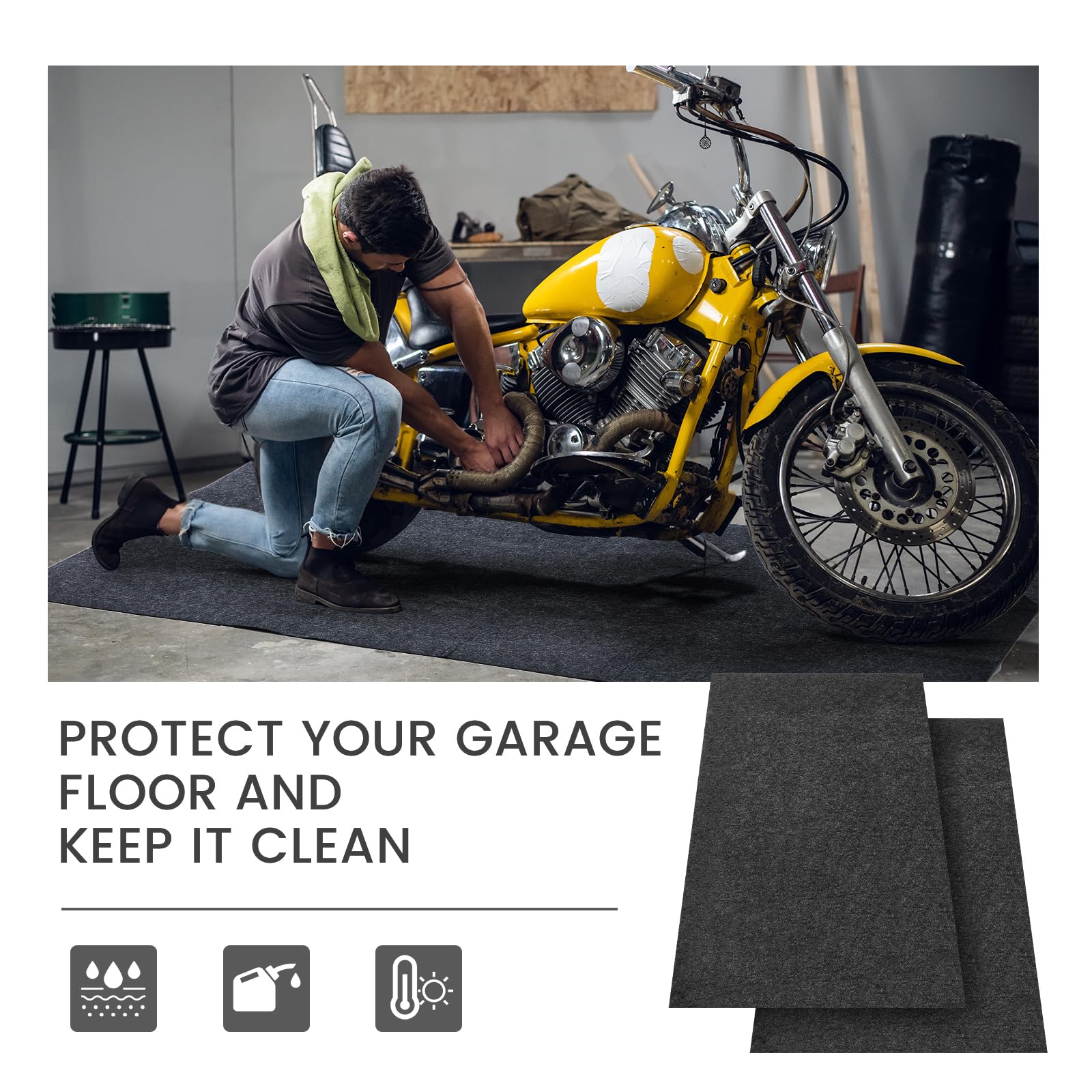 Datanly 2 Pcs 36 X 60 Inch Oil Spill Mat For Driveway Garage Under Car Leaks Absorbent Oil Pad, Black Rubber Mat Garage Floor Pr