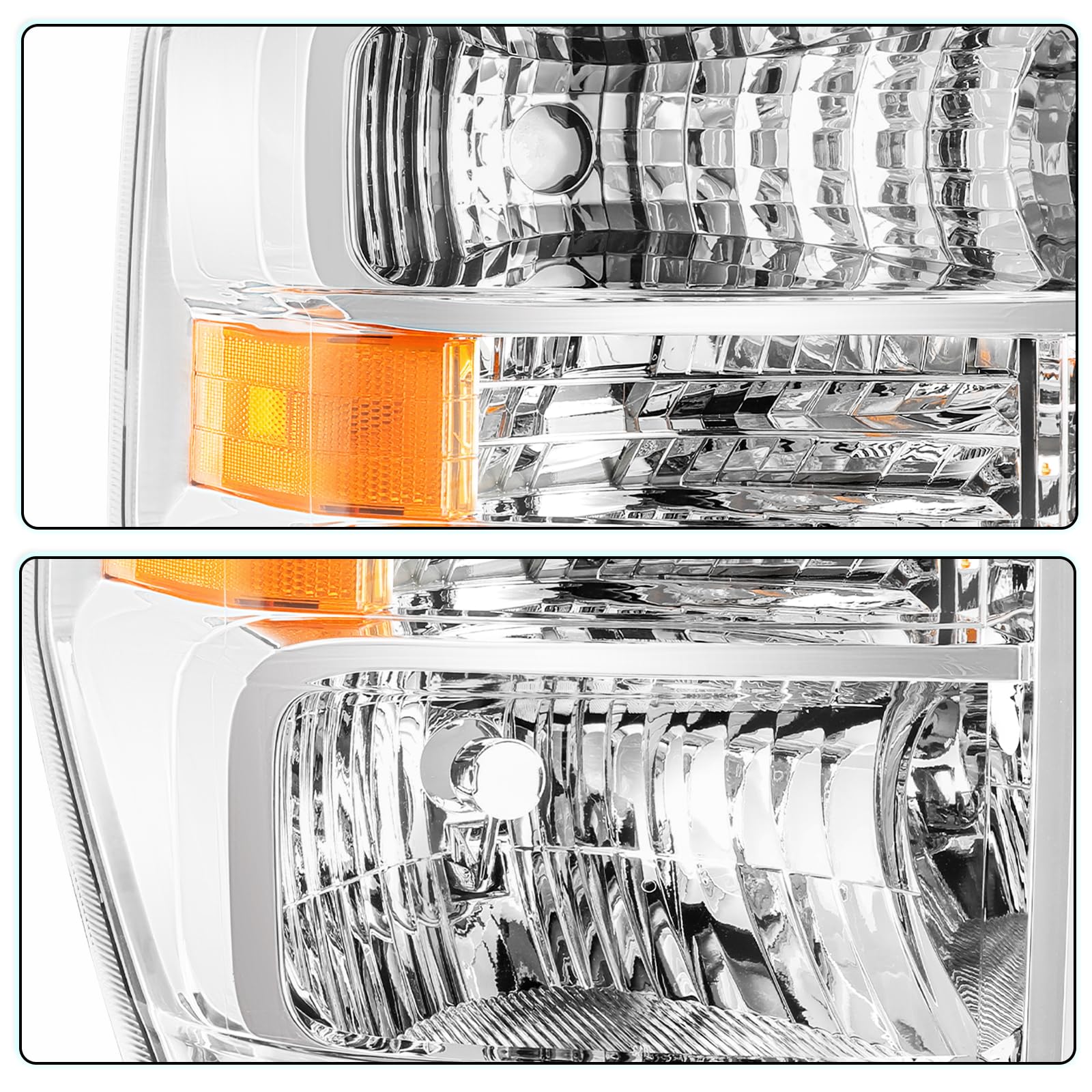 TUSDAR Headlight Assembly Set for 2008-2014 Ford E150 E250 E350 E450, Right Passenger Side, Chrome, w/o Bulbs