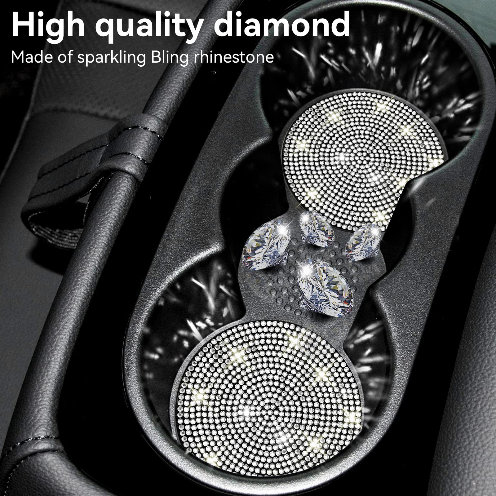 Singaro Bling Cup Holder Coasters For Car, 4Pcs Universal Non-Slip Cup Holder, Embedded Decorative Coasters, Shiny Crystal Car I