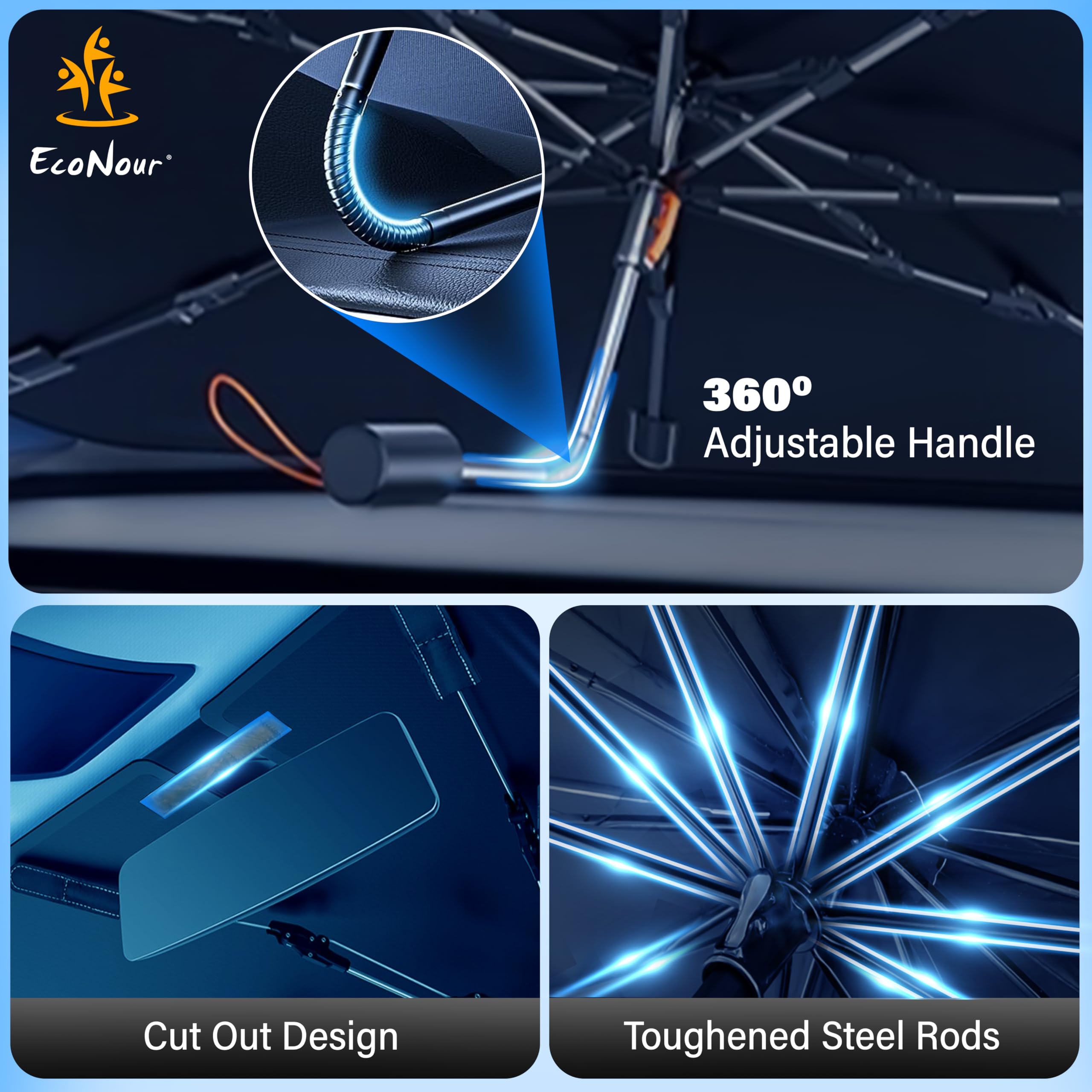 Econour Car Windshield Sunshade Umbrella | Foldable Car Windshield Sun Shade Cover | Front Car Window Shade For Maximum Uv Rays
