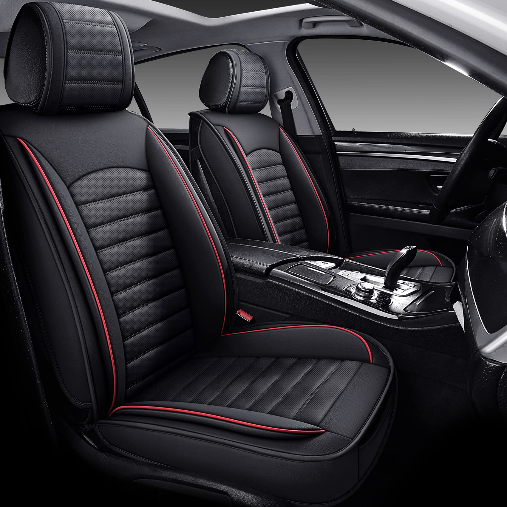 Omoka Auto Car Seat Covers With Waterproof Leather,Vehicle Cushion Cover For Cars Suv Sedan Pick-Up Truck Universal Fit Set For