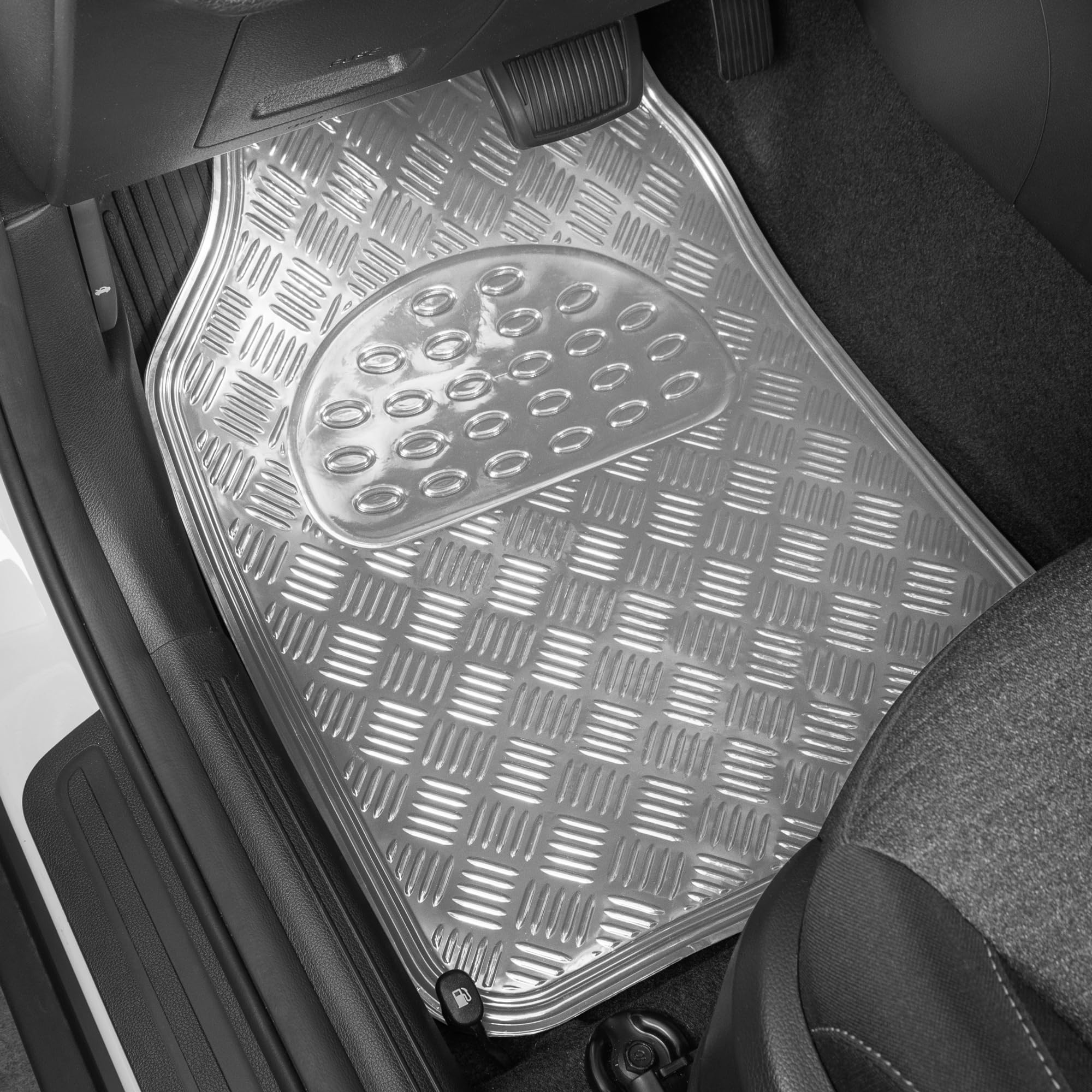 BDK Metallic Chrome Car Floor Mats, 4-Piece All Weather Vinyl Set, Non-Slip Heavy Duty for Cars SUVs Trucks - Silver, Model MT-641-SL