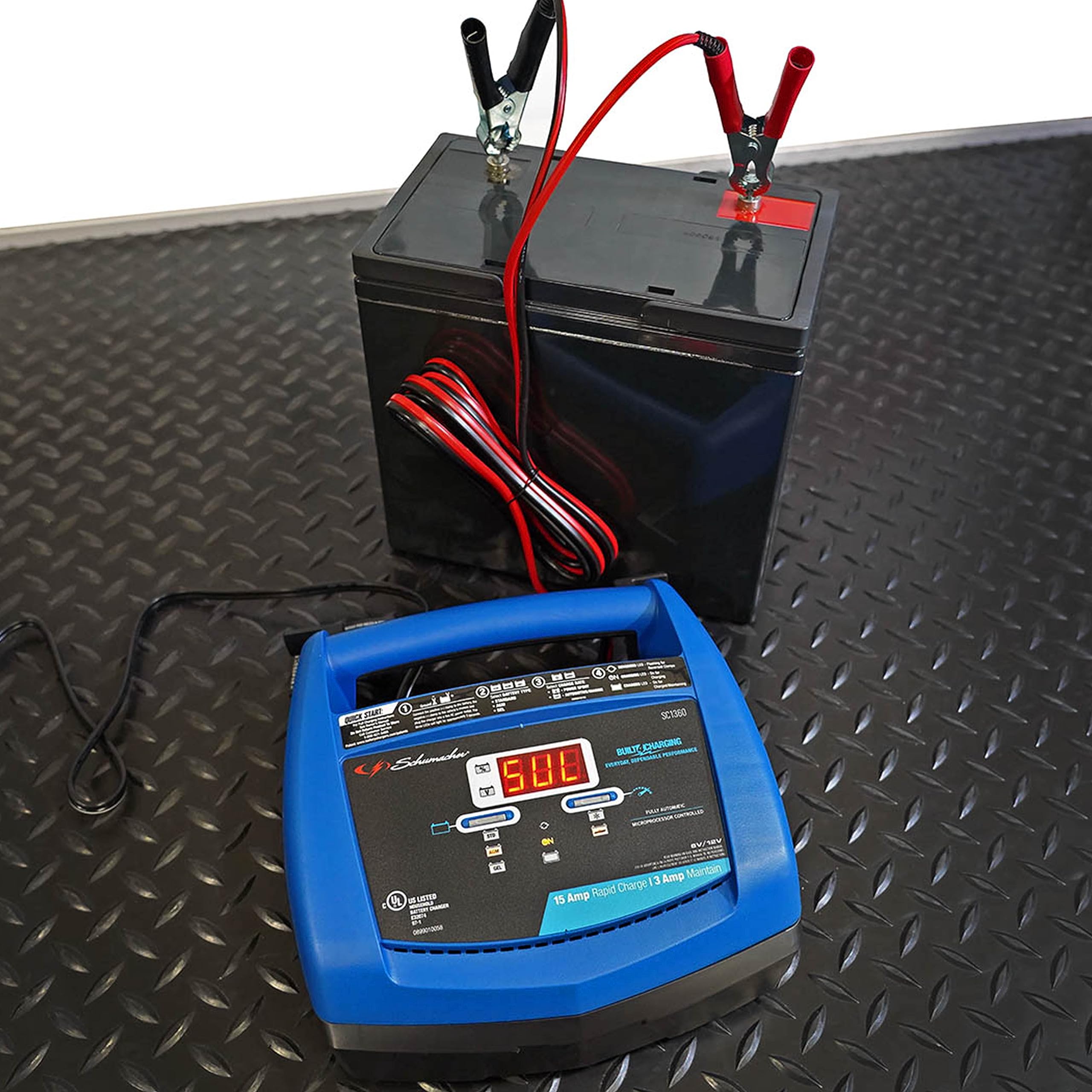 Schumacher SC1360 Fully Automatic Battery Charger - 15A/3A, 6V/12V for Cars, Trucks, SUVs, Marine, RVs